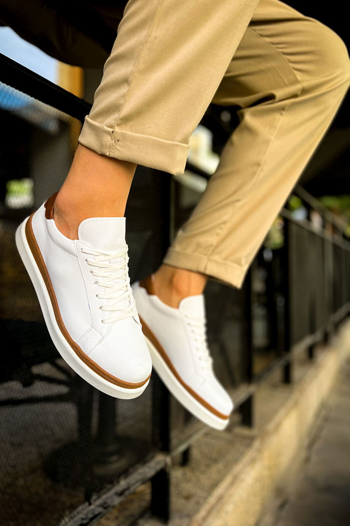 RAMER CH979 Santoni GBT Spor Erkek Ayakkabı BEYAZ/TABA