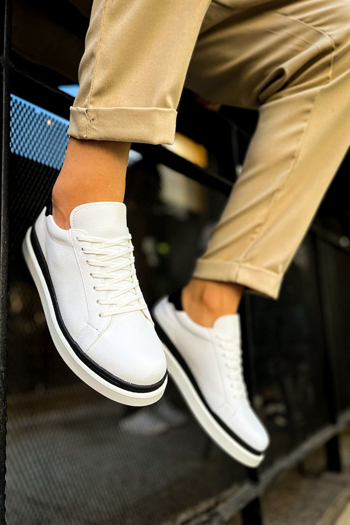 RAMER CH979 Santoni GBT Spor Erkek Ayakkabı BEYAZ/SIYAH