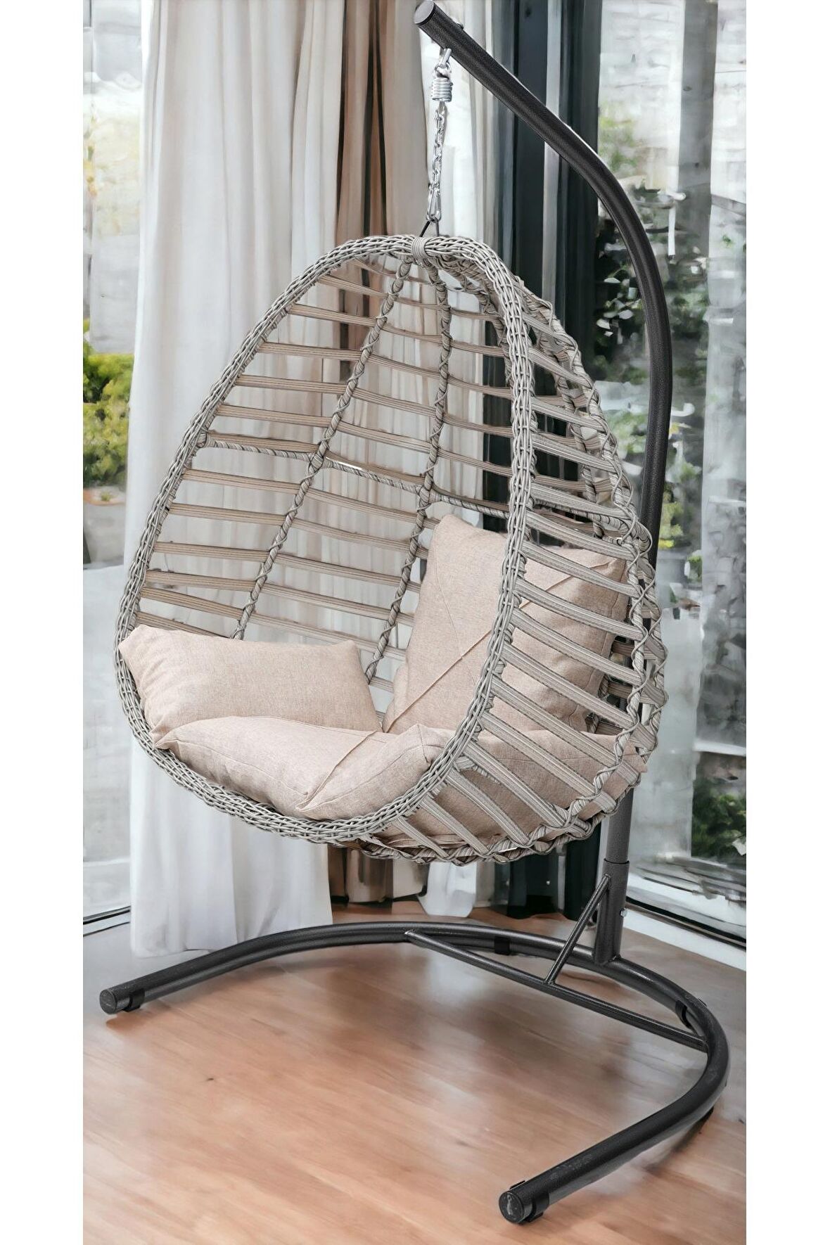 Rattan Tek Kişilik Salıncak Krem 2