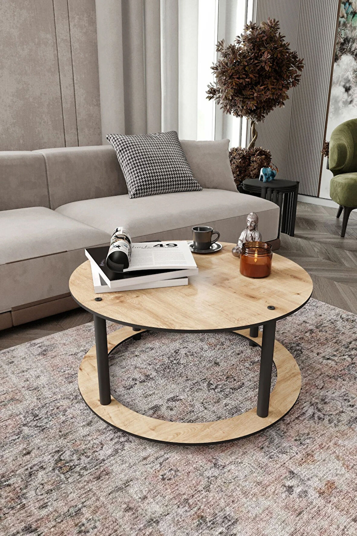 Ravilo Hole Yuvarlak Orta Sehpa Meşe