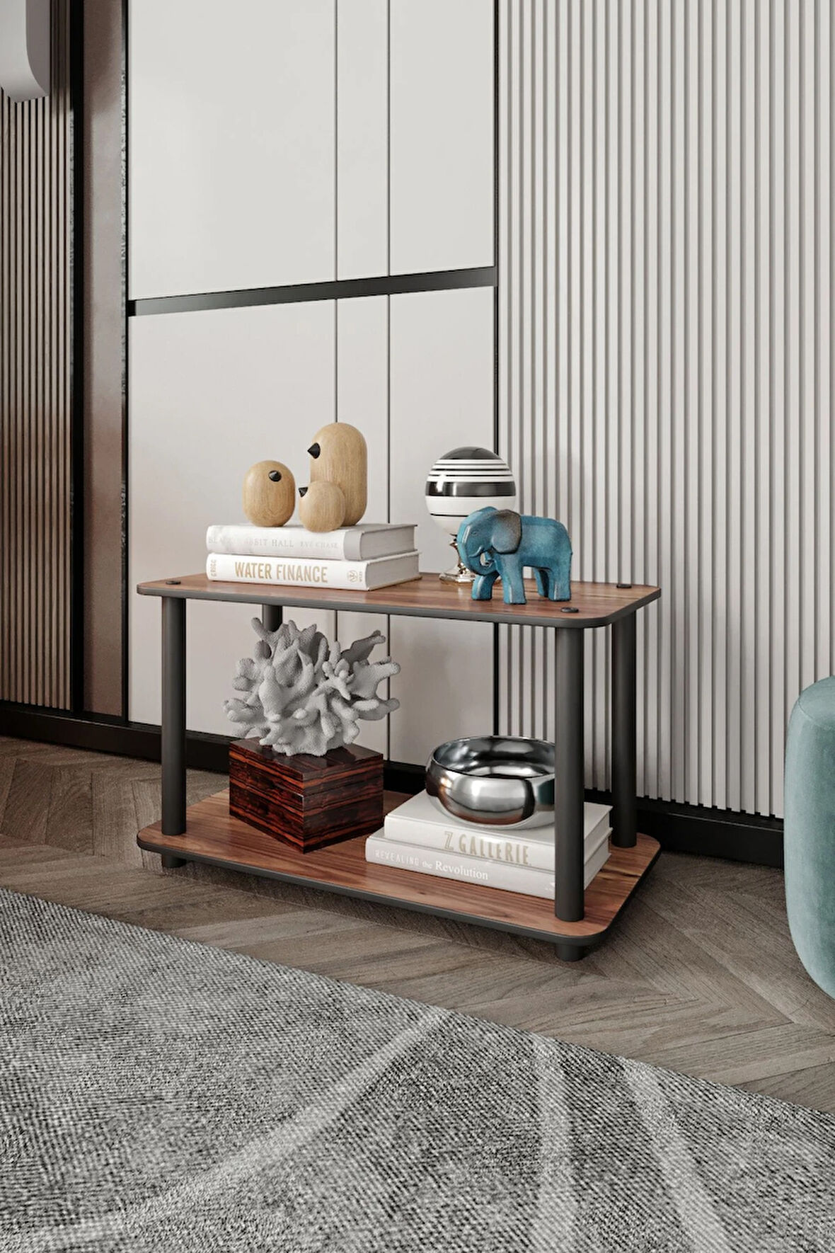 Ravilo 2 Katlı Dekoratif Diktörtgen Kitaplık Ceviz