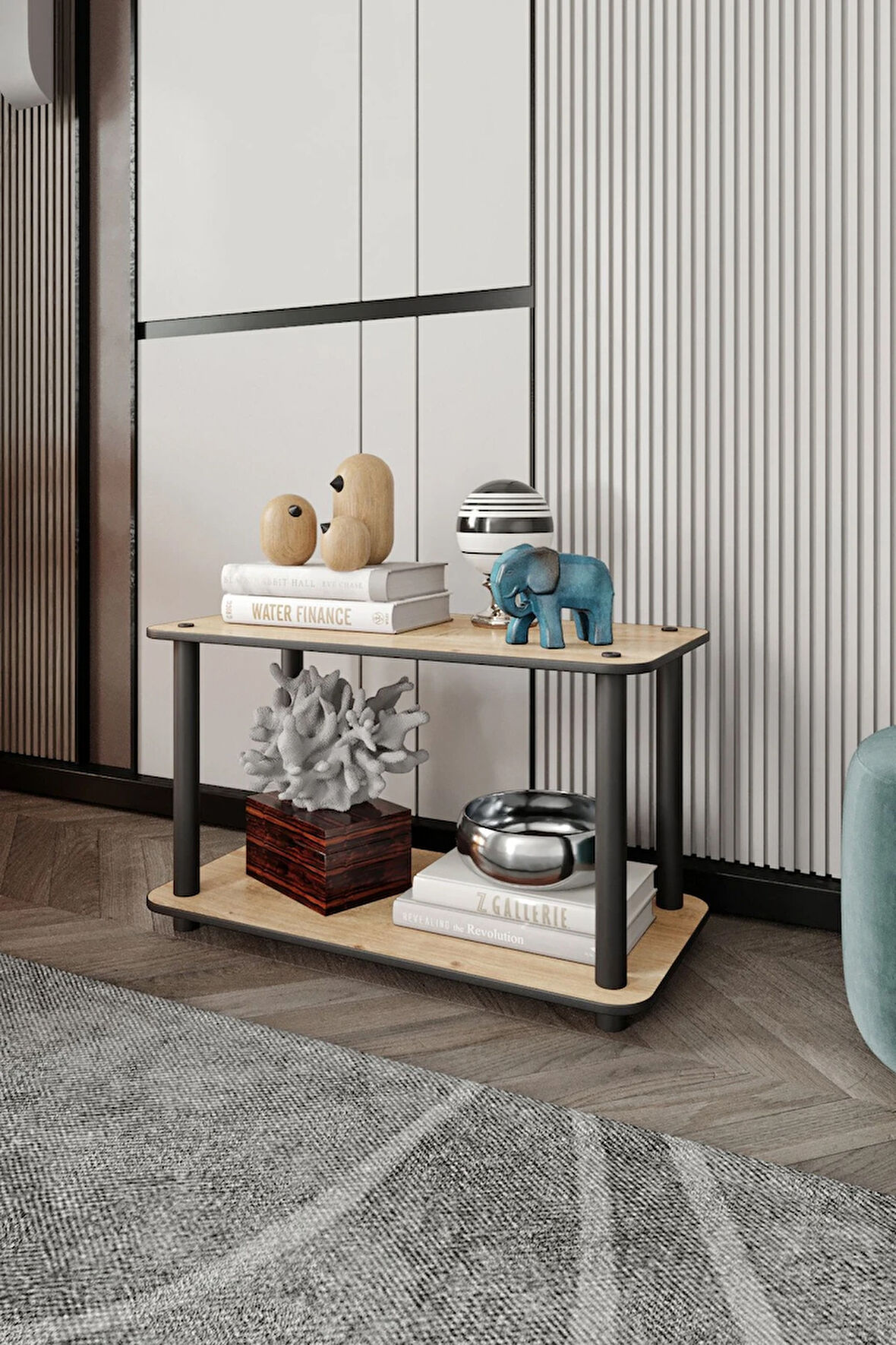 Ravilo 2 Katlı Dekoratif Diktörtgen Kitaplık Meşe