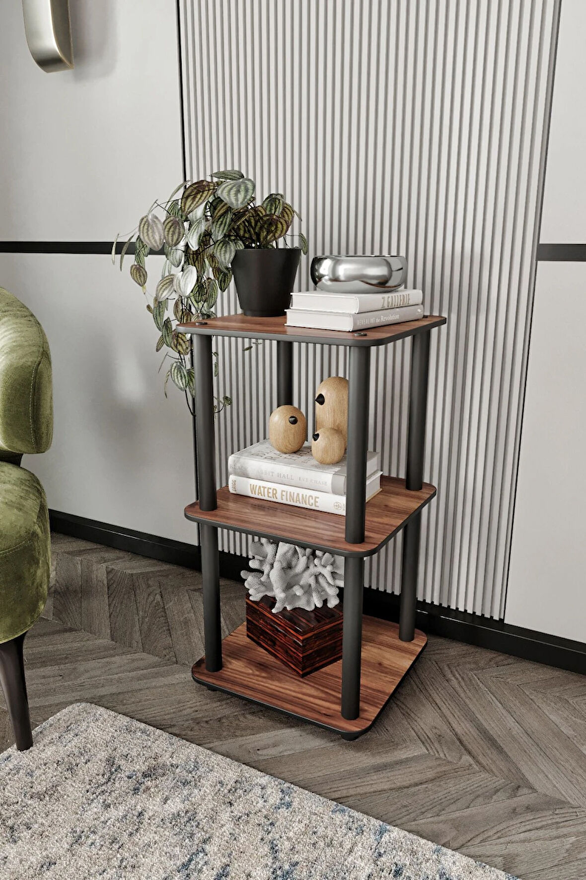 Ravilo 3 Katlı Dekoratif Kare Kitaplık Ceviz