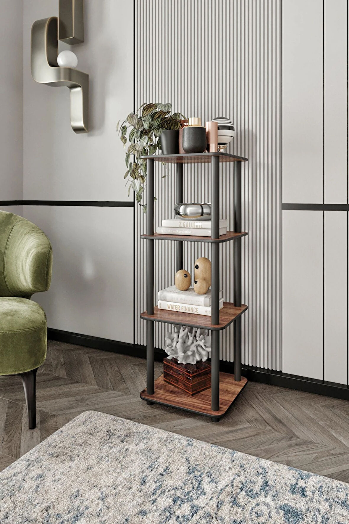 Ravilo 4 Katlı Dekoratif Kare Kitaplık Ceviz