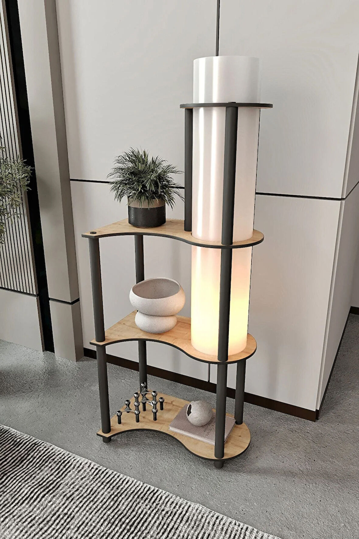 Ravilo Estilo Dor Dekoratif Raflı Lambader Meşe