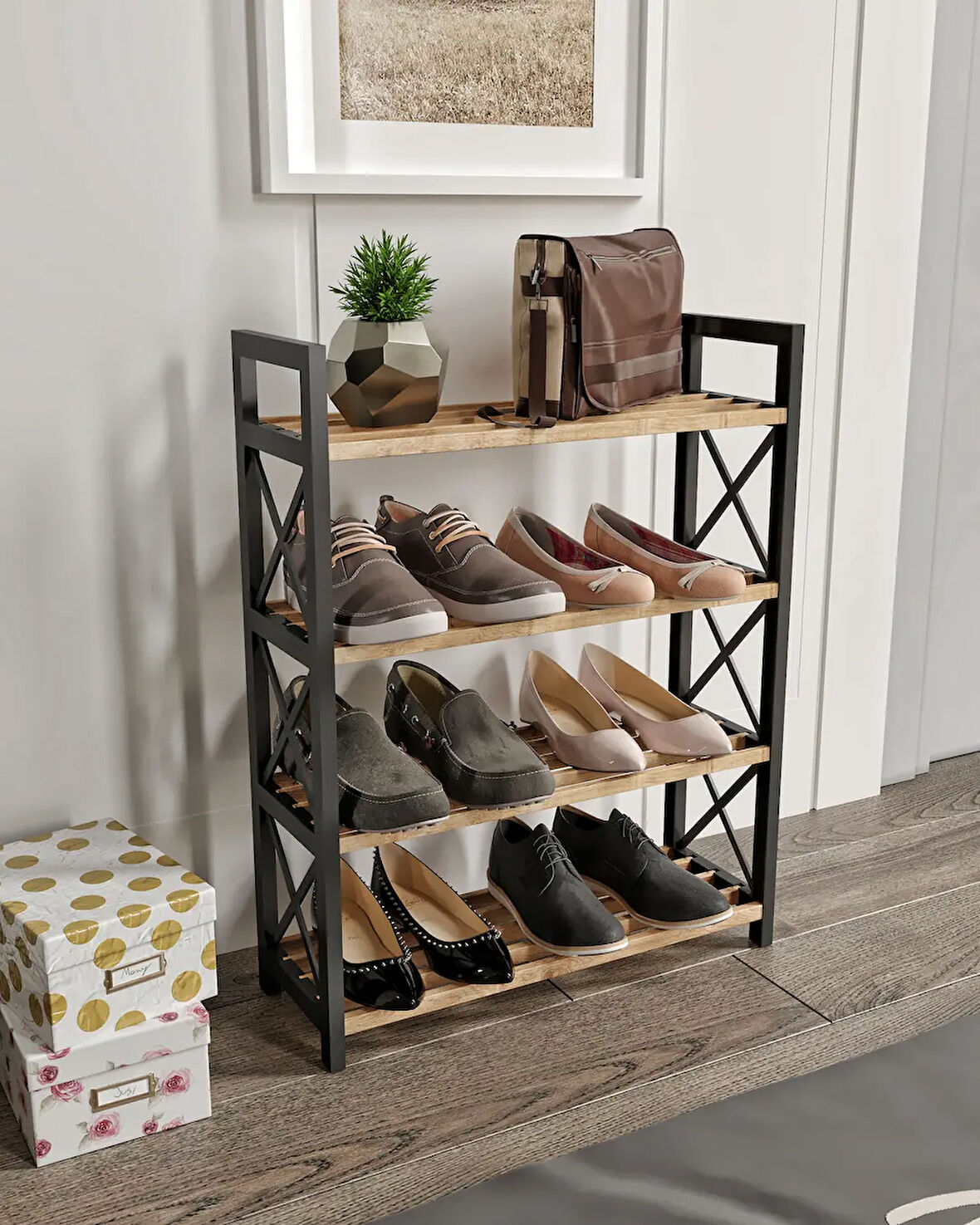 Ravilo Çok Amaçlı Raf 4 Katlı Ayakkabılık Meşe