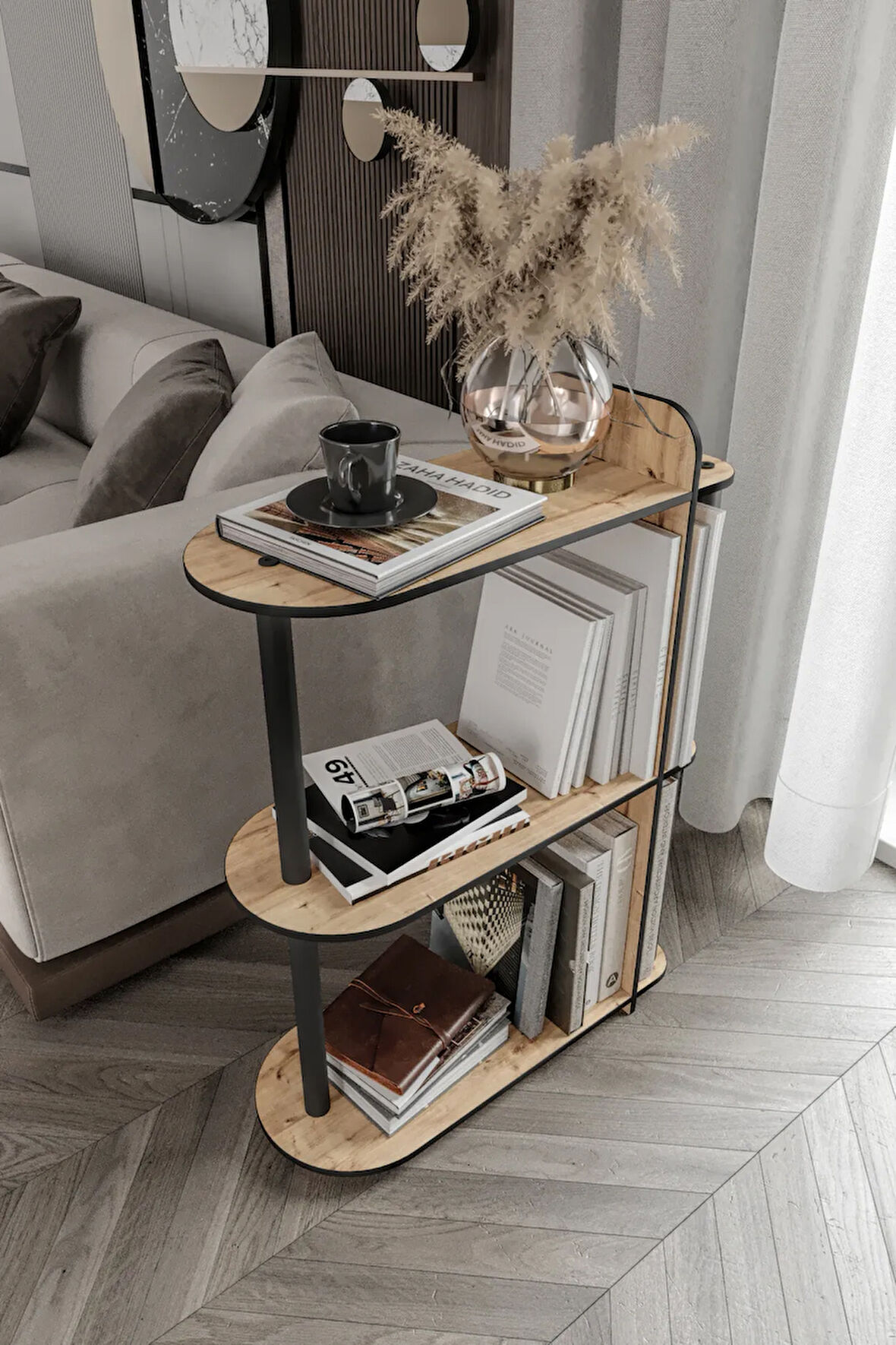 Ravilo Dekoratif Yan Sehpa Meşe