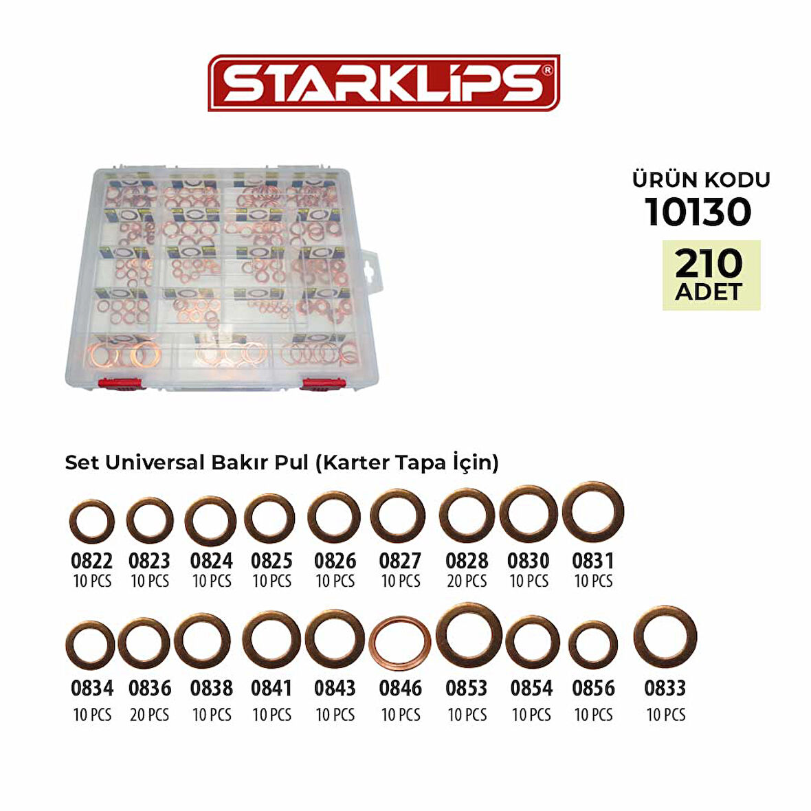 Set Universal Bakır Pul (Karter Tapa İçin 210 Adet