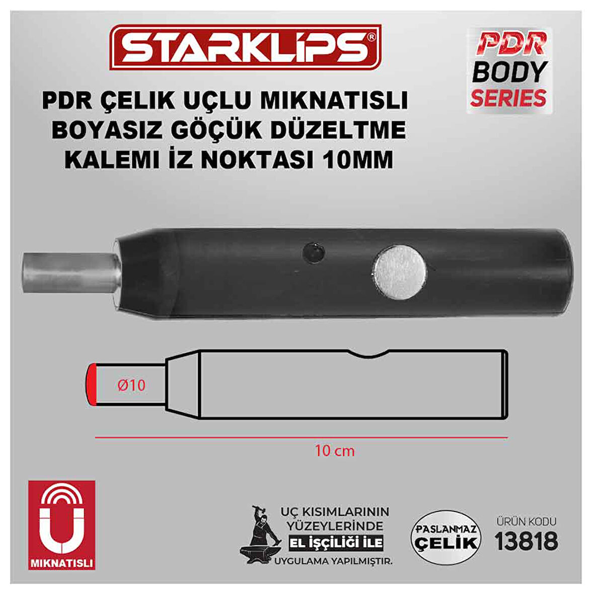 Pdr Çelik Uçlu Mıknatıslı Boyasız Göçük Düzeltme Kalemi İz Noktası 10mm