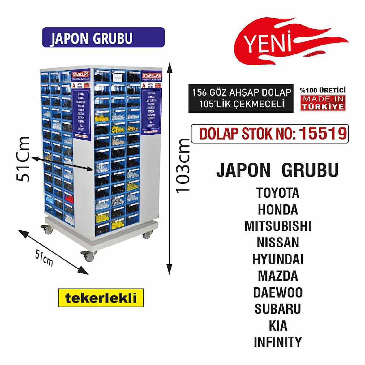 STAND DOLAP 103x51x51 JAPON GRUBU 156 GÖZ 105LİK ÇEKMECE