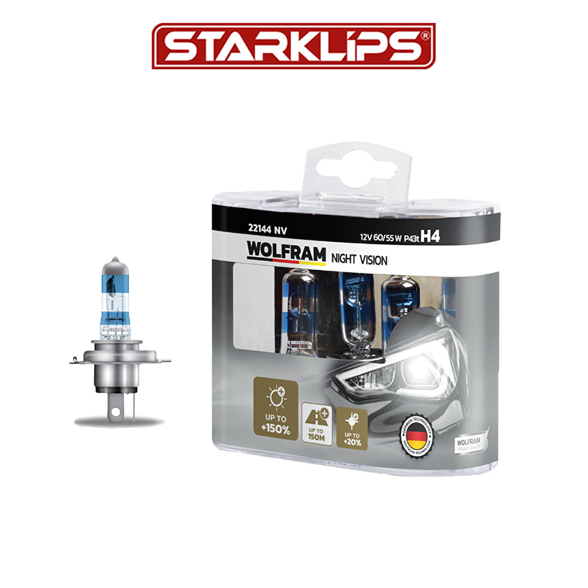 Set Ampul H4 12V 60/55W P43T %150 Güçlü %20 Beyaz Işık Wolfram
