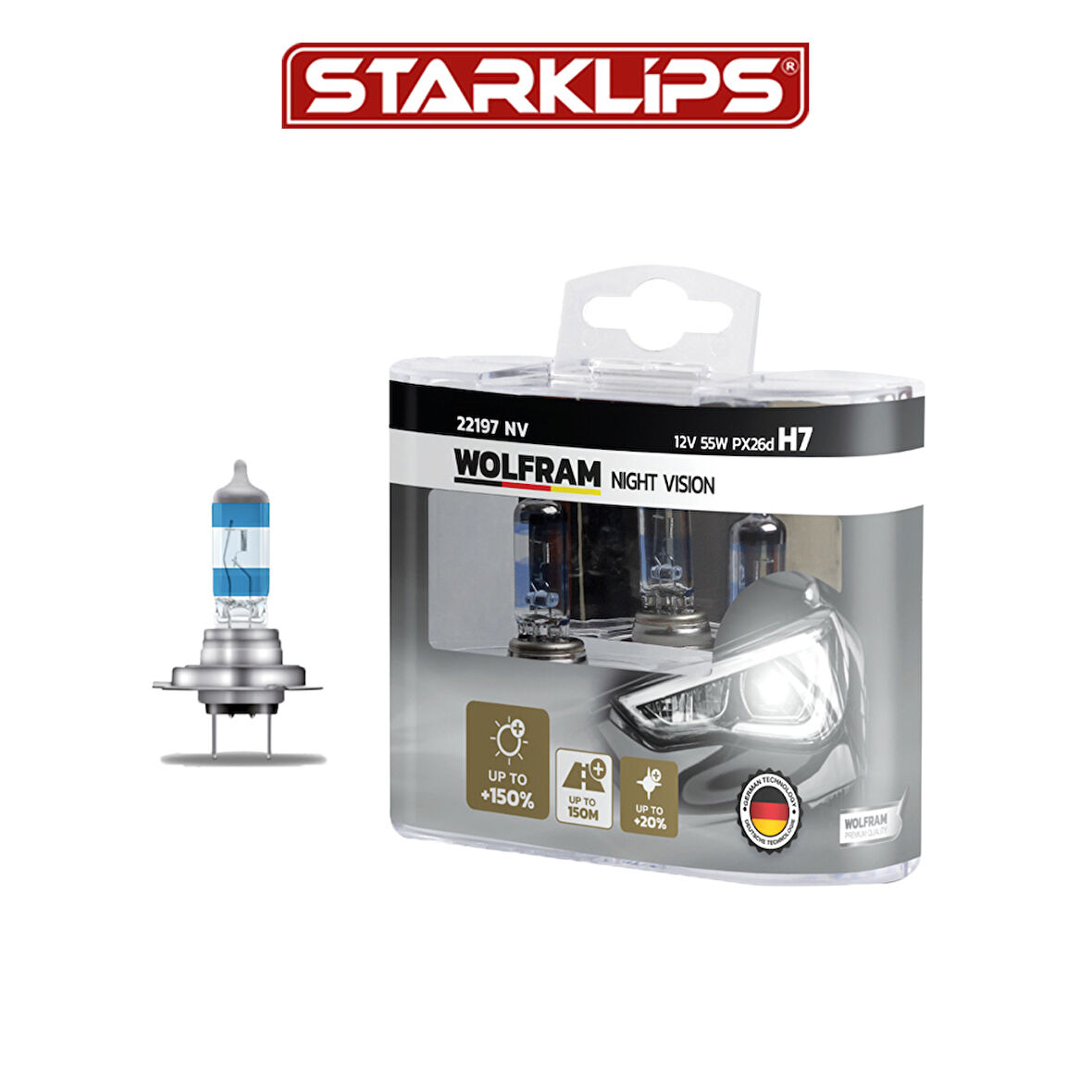 Set Ampul H7 12V 55W PX26d %150 Güçlü %20 Beyaz Işık Wolfram