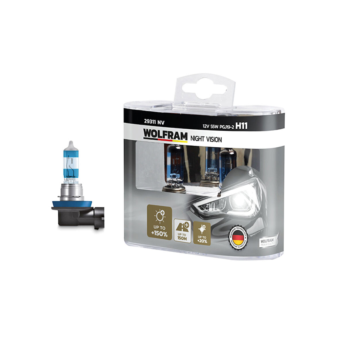 Set Ampul H11 12V 55W PX26d %150 Güçlü %20 Beyaz Işık Wolfram