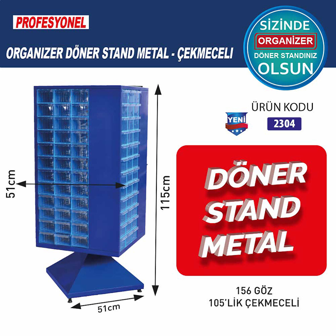 Stand Döner Dolap 156 Göz 105 Lik Çekmeceli