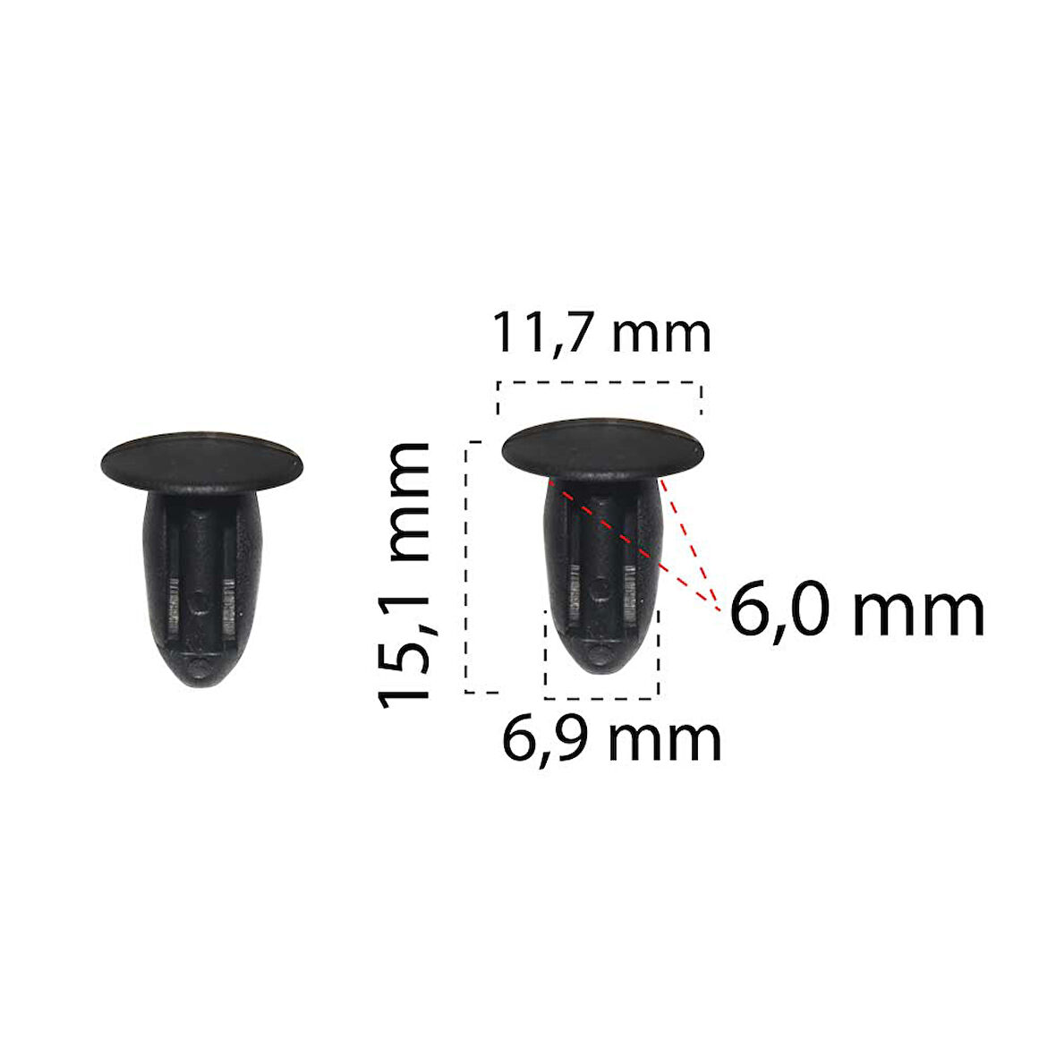 Oto Agraf Oto Klips Siyah 6,9mm 654720 Peugeot Renault 7703077078 BMW 51441854624 25 Adet