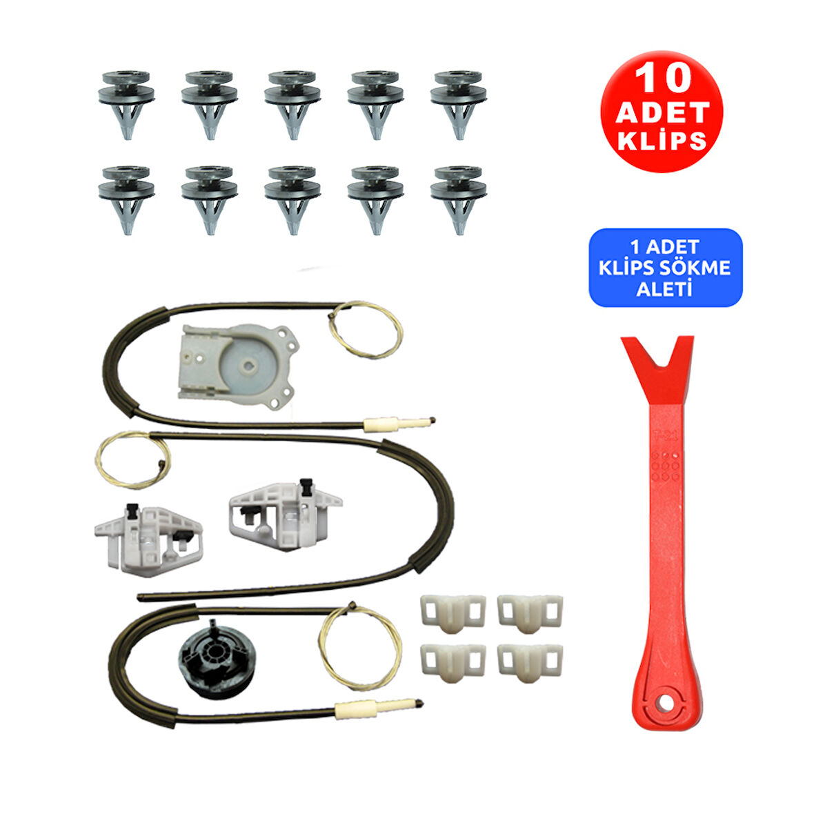 Renault Megane 2 2002-2008 8201010926-8200325136 Sol Ön Cam Kriko Tamir Seti +10 Klips + Klips Sökme