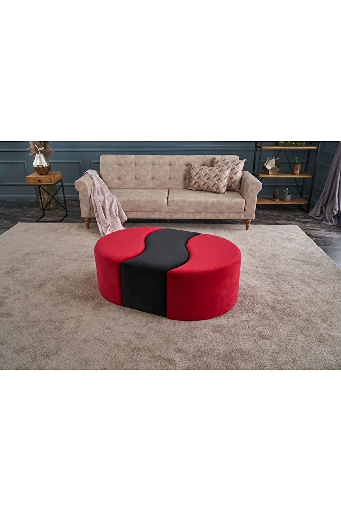 Alya Puf Kırmızı Siyah