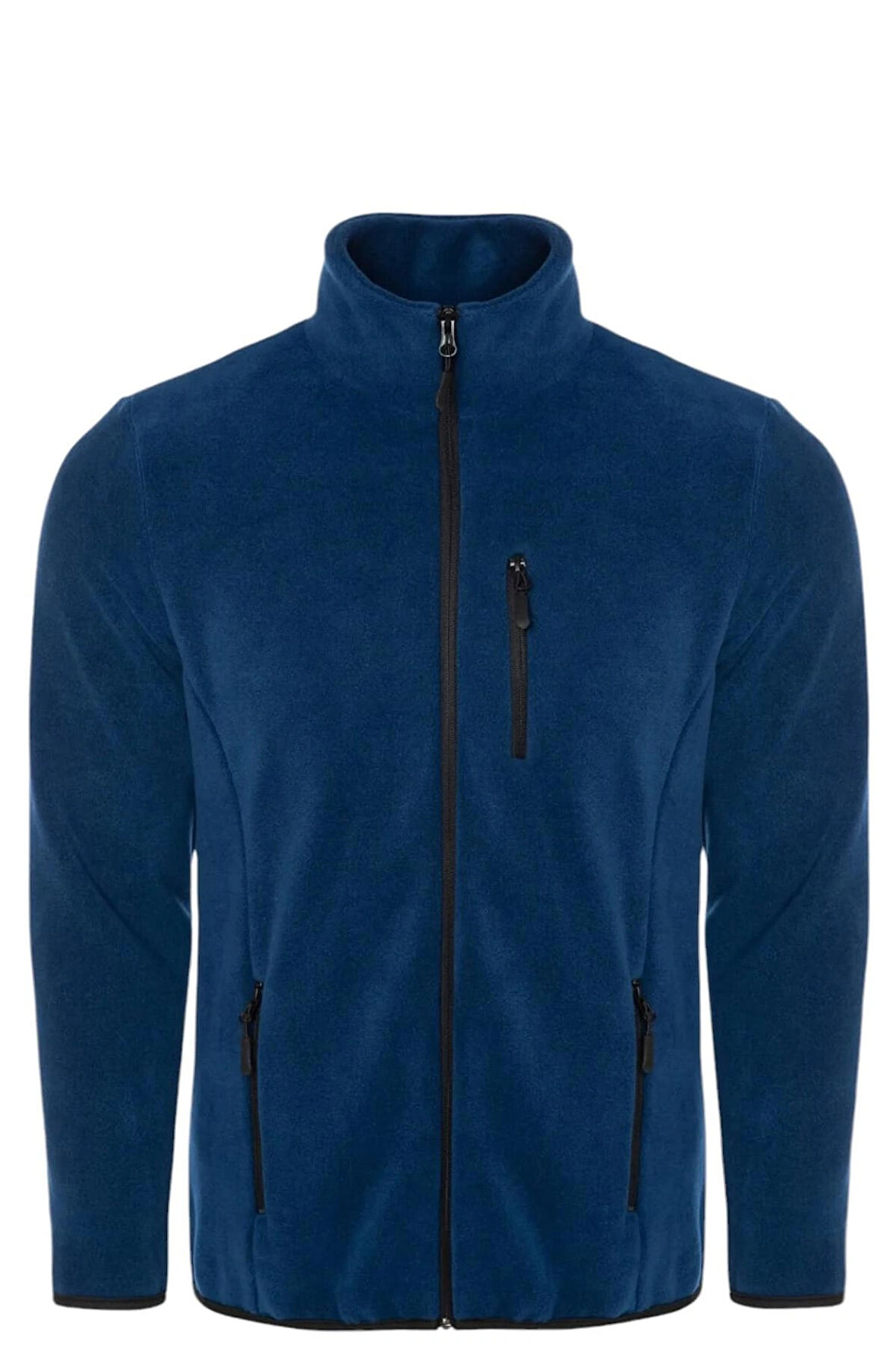 Unisex Saks Polar Standart Tam Fermuarlı 3 Cepli Polar Hırka