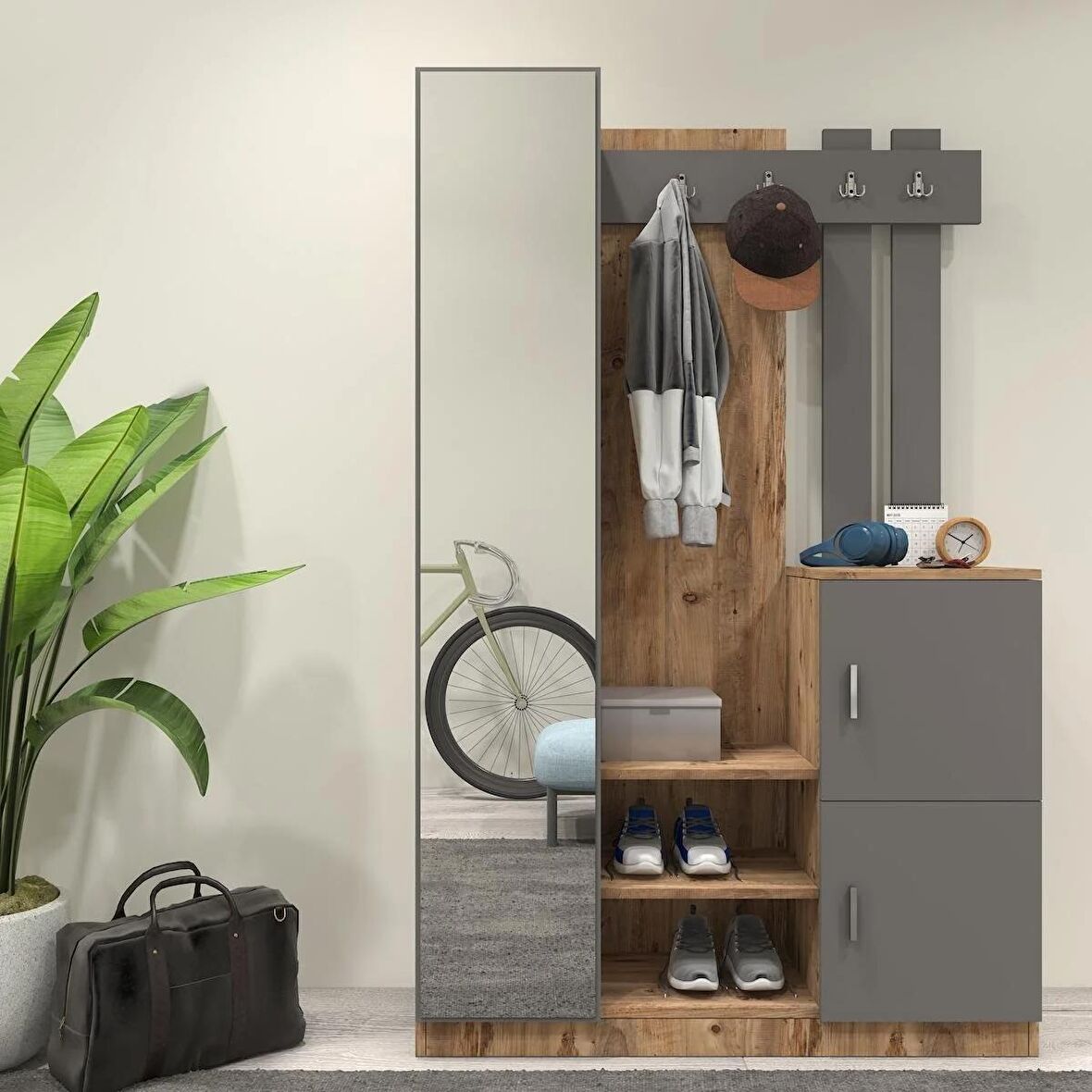 Robin Home Lenka Vestiyer Portmanto Ayakkabılık Çam-Gri