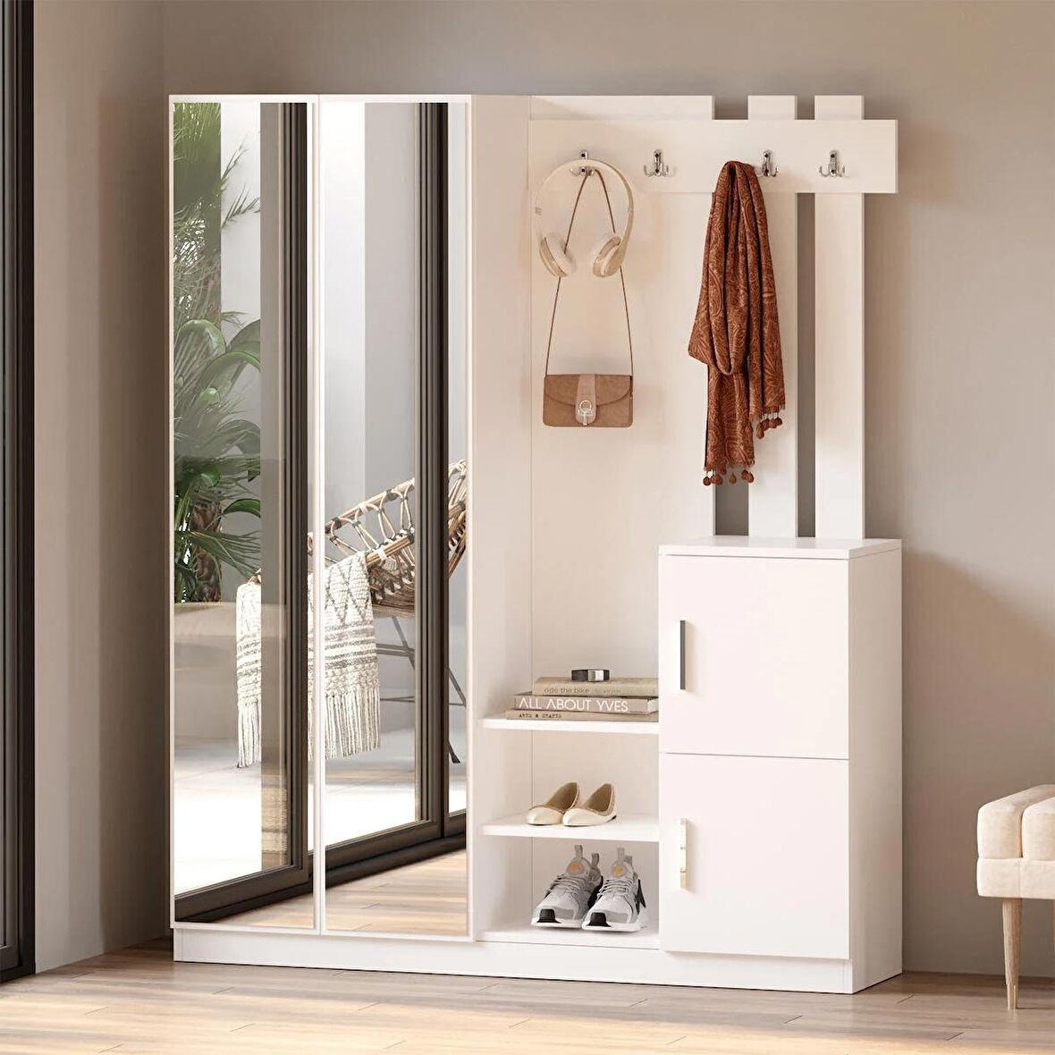 Robin Home Benjamin Vestiyer Portmanto Ayakkabılık Beyaz