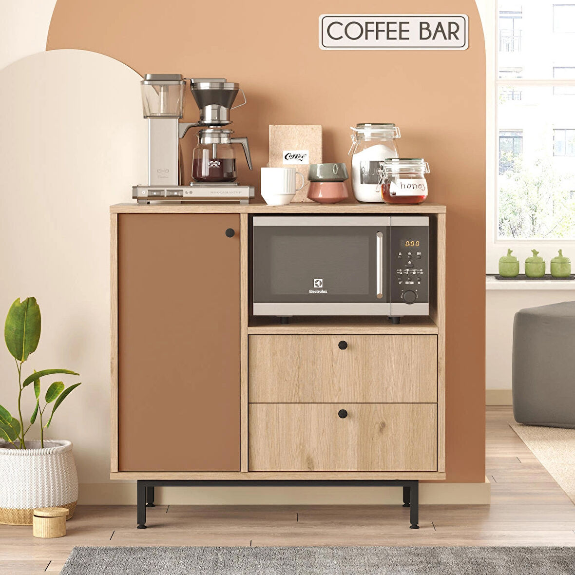 Robin Home Mocha Kahve Köşesi Çok Amaçlı Dolap Mutfak Dolabı Sepet-Kiremit 