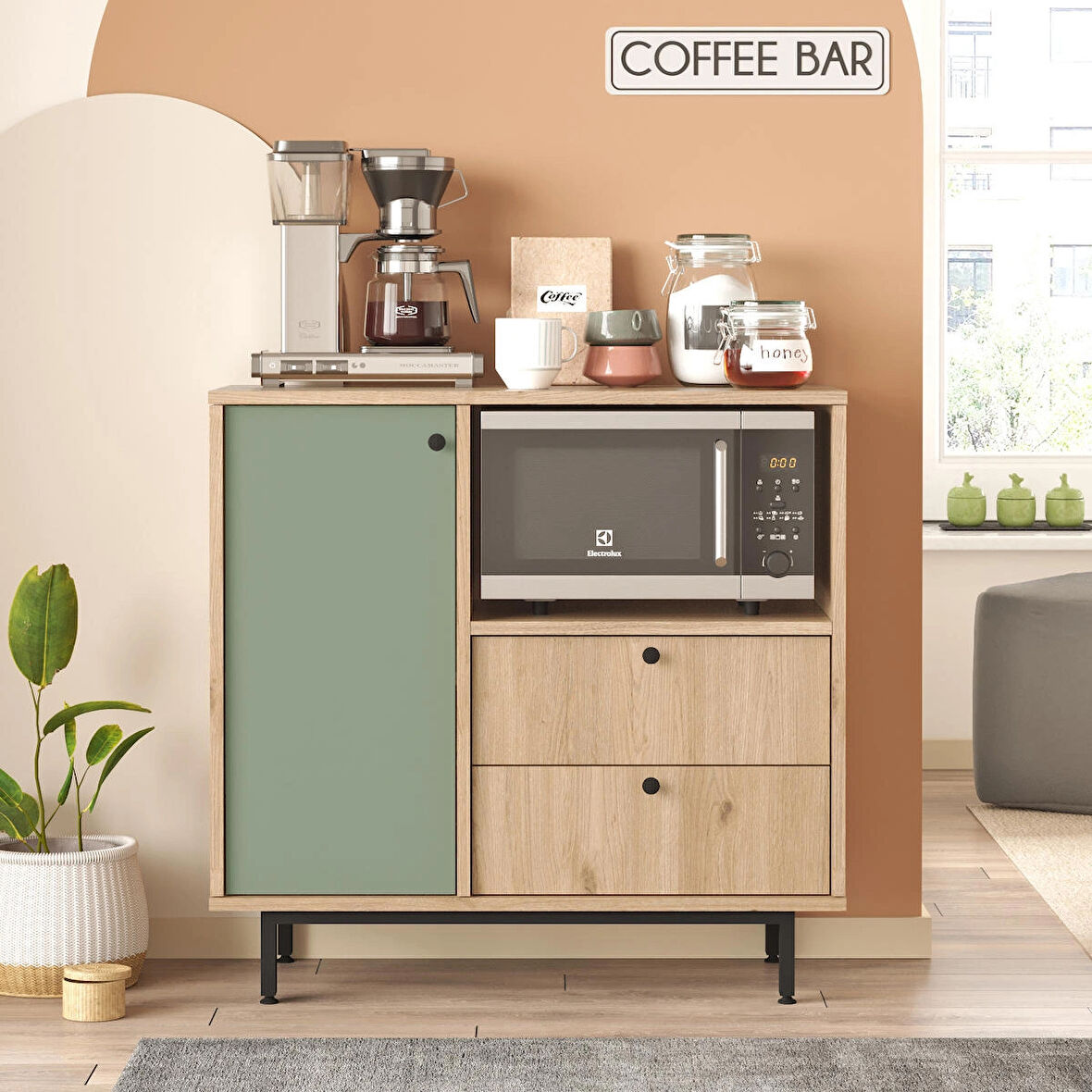 Robin Home Mocha Kahve Köşesi Çok Amaçlı Dolap Mutfak Dolabı Sepet-Ihlamur Yeşili 
