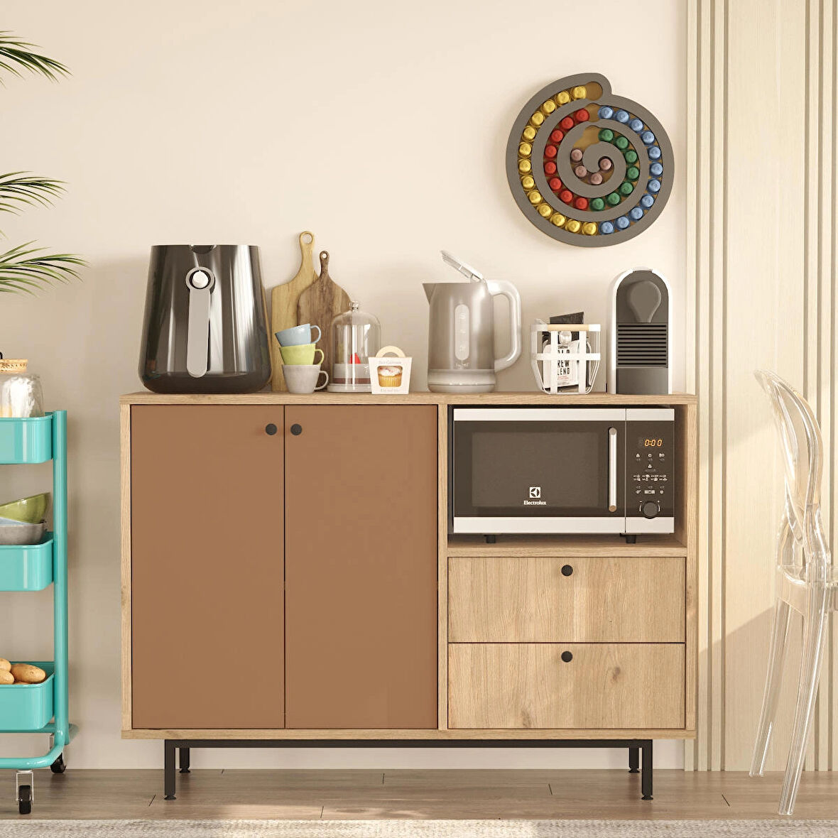 Robin Home Mocha Kahve Köşesi Çok Amaçlı Dolap Mutfak Dolabı Sepet-Kiremit 