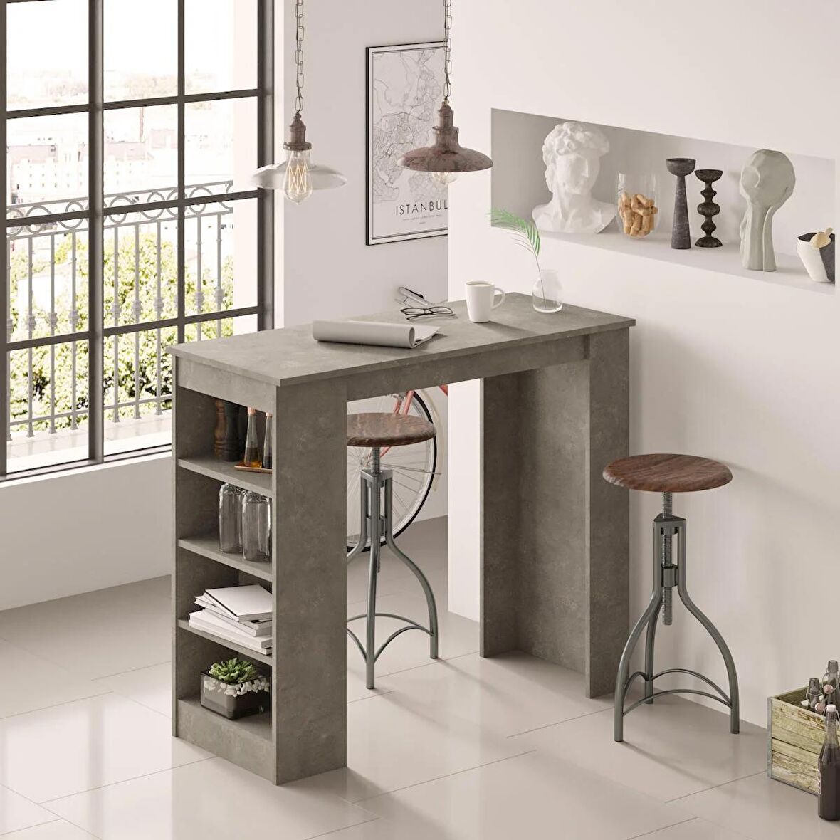 Robin Home Thales Bar Masası Mutfak Yemek Masası Beton ST1-RG