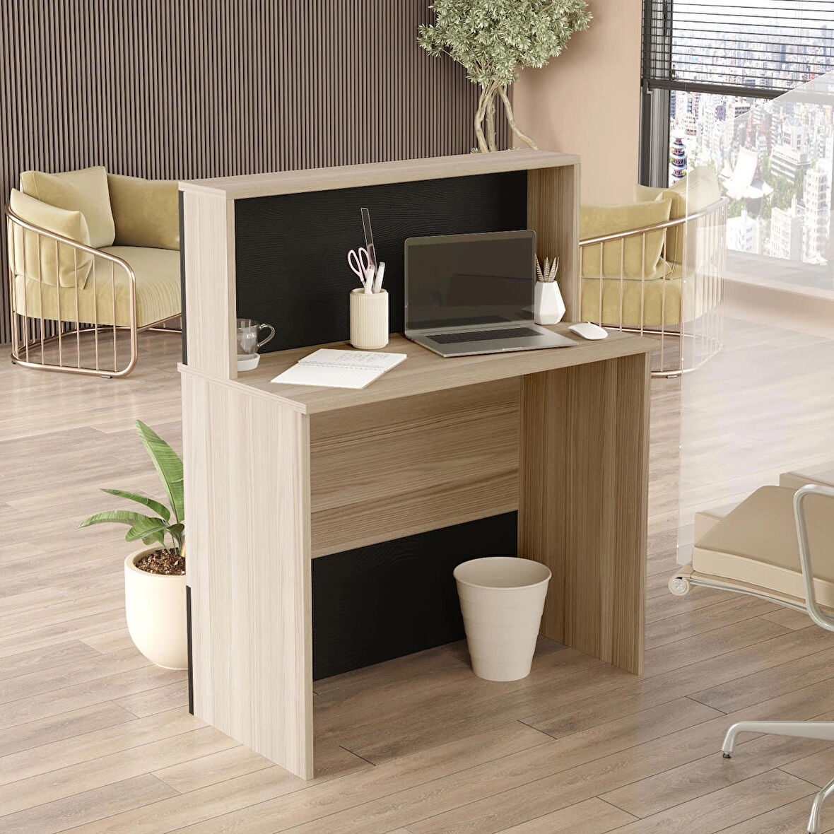 Robin Home Verona Ofis Karşılama Bankosu Meşe-Siyah 