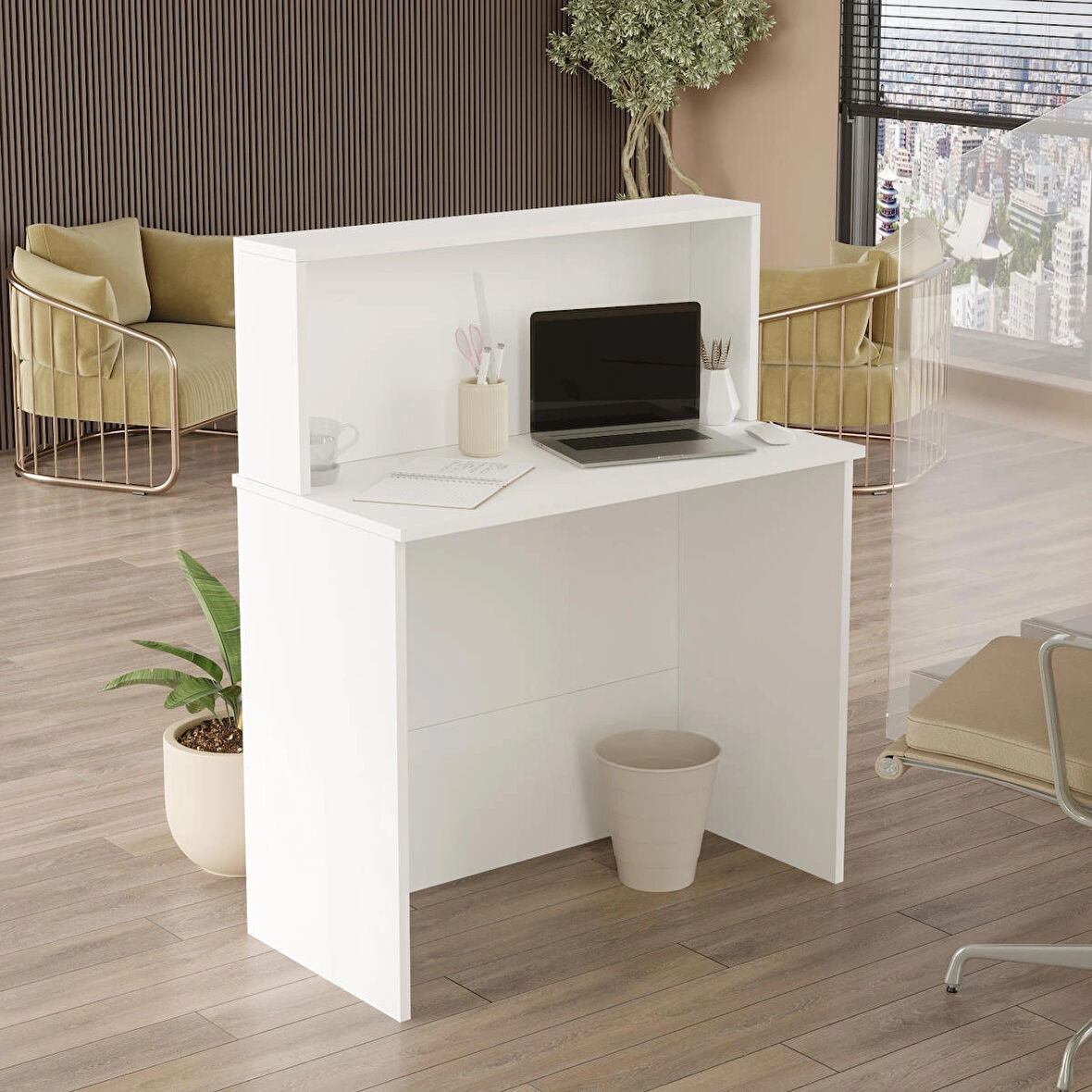 Robin Home Verona Ofis Karşılama Bankosu Sekreter Masası Beyaz 