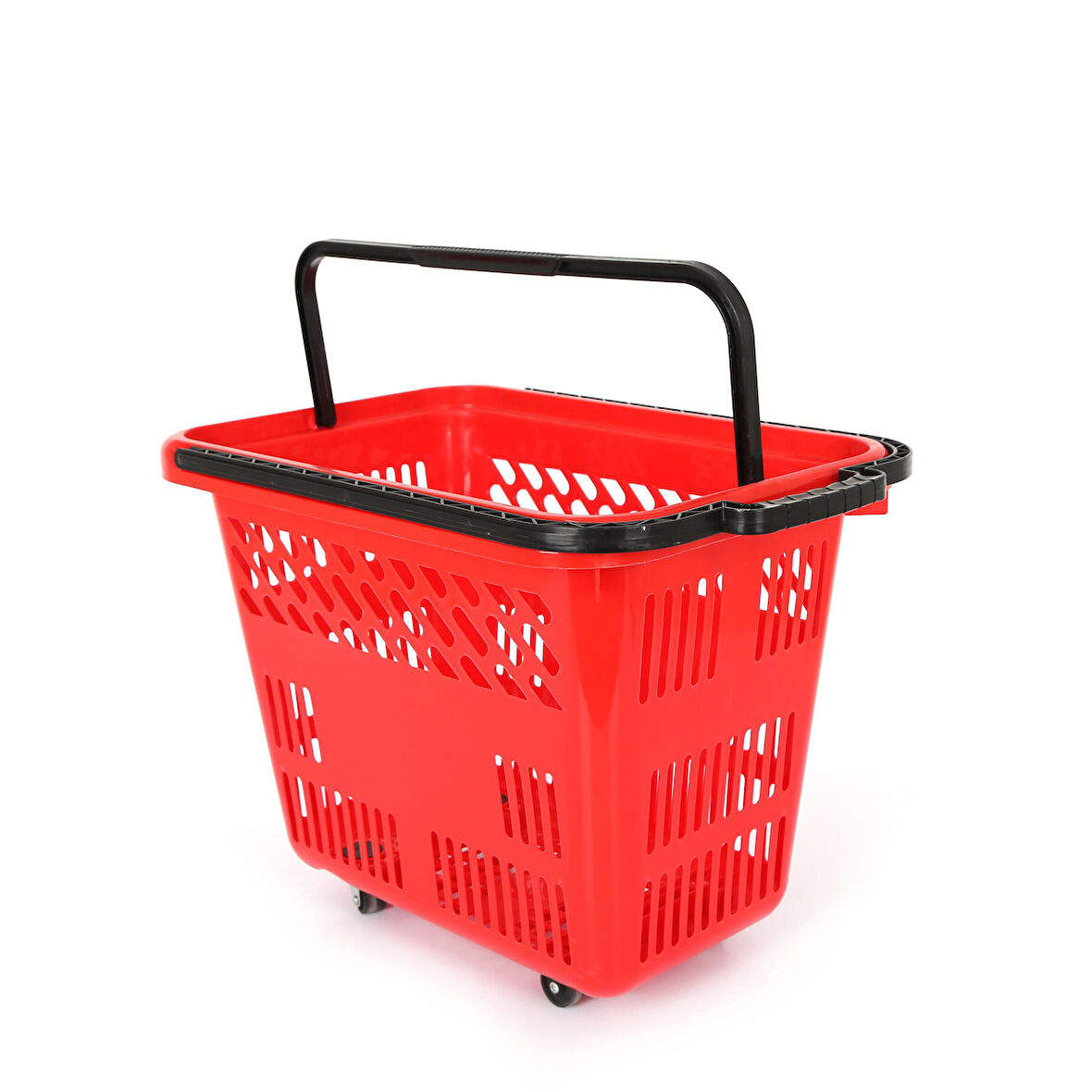 54 Lt Plastik Alışveriş Sepeti - Tekerlikli Market Sepeti Kırmızı