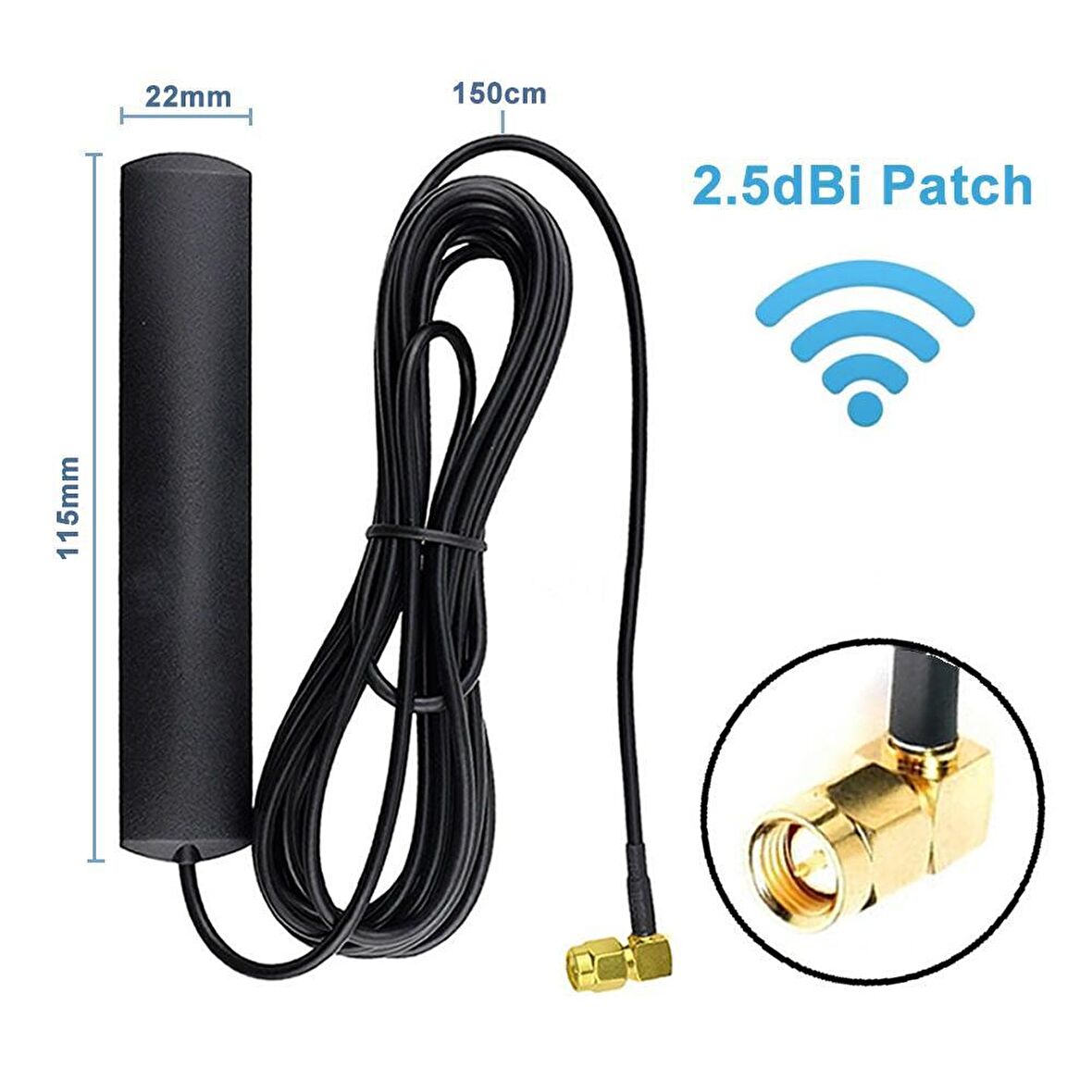 2.5dBi Patch Anten 1.5 Metre Sma Erkek 433Mhz 50ohm Gsm Gprs Wifi