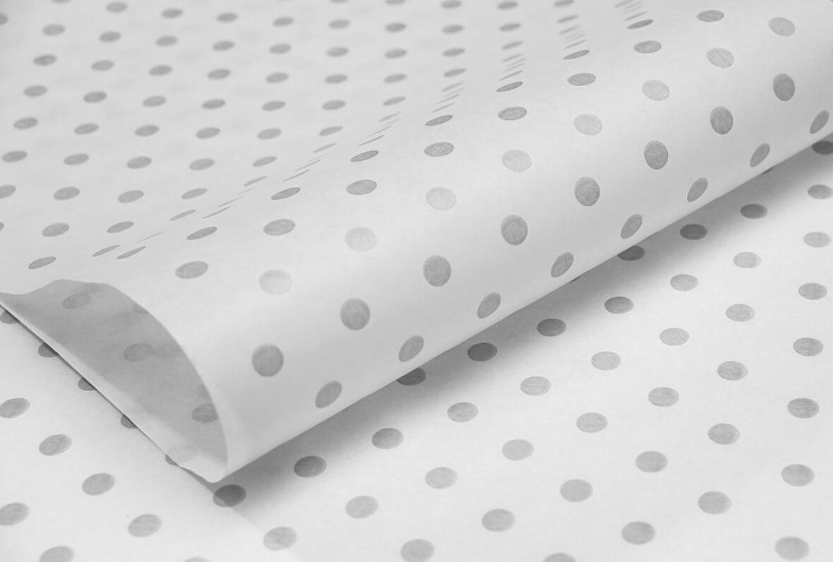 Yerli Ambalaj Kağıdı Gümüş Puantiye 40 gr. 70*100 cm 10'lu paket