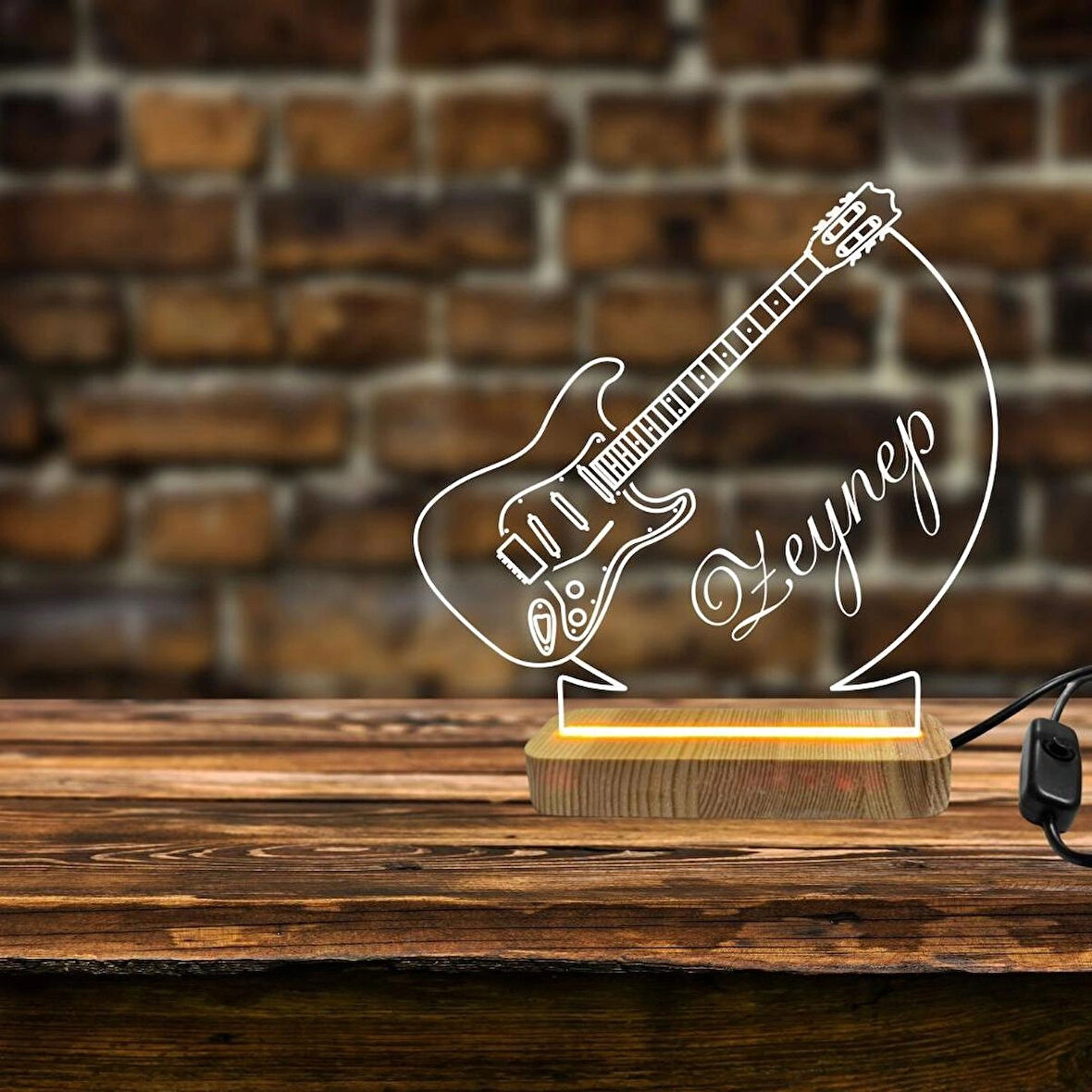 Masa üstü ışıklı kişiye özel gitar figürü pleksi hediyelik
