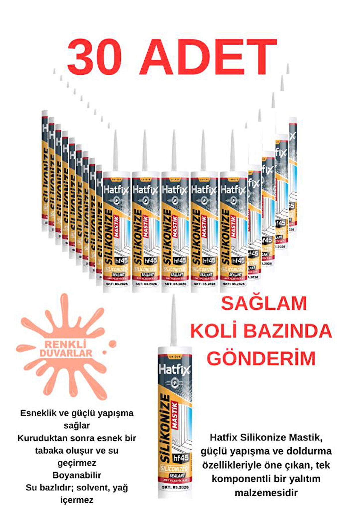 30 Adet Silikonize Mastik Strafor Duvar Paneli Duvar Çıtası Yapıştırıcı Beyaz Mastik 450 Gram