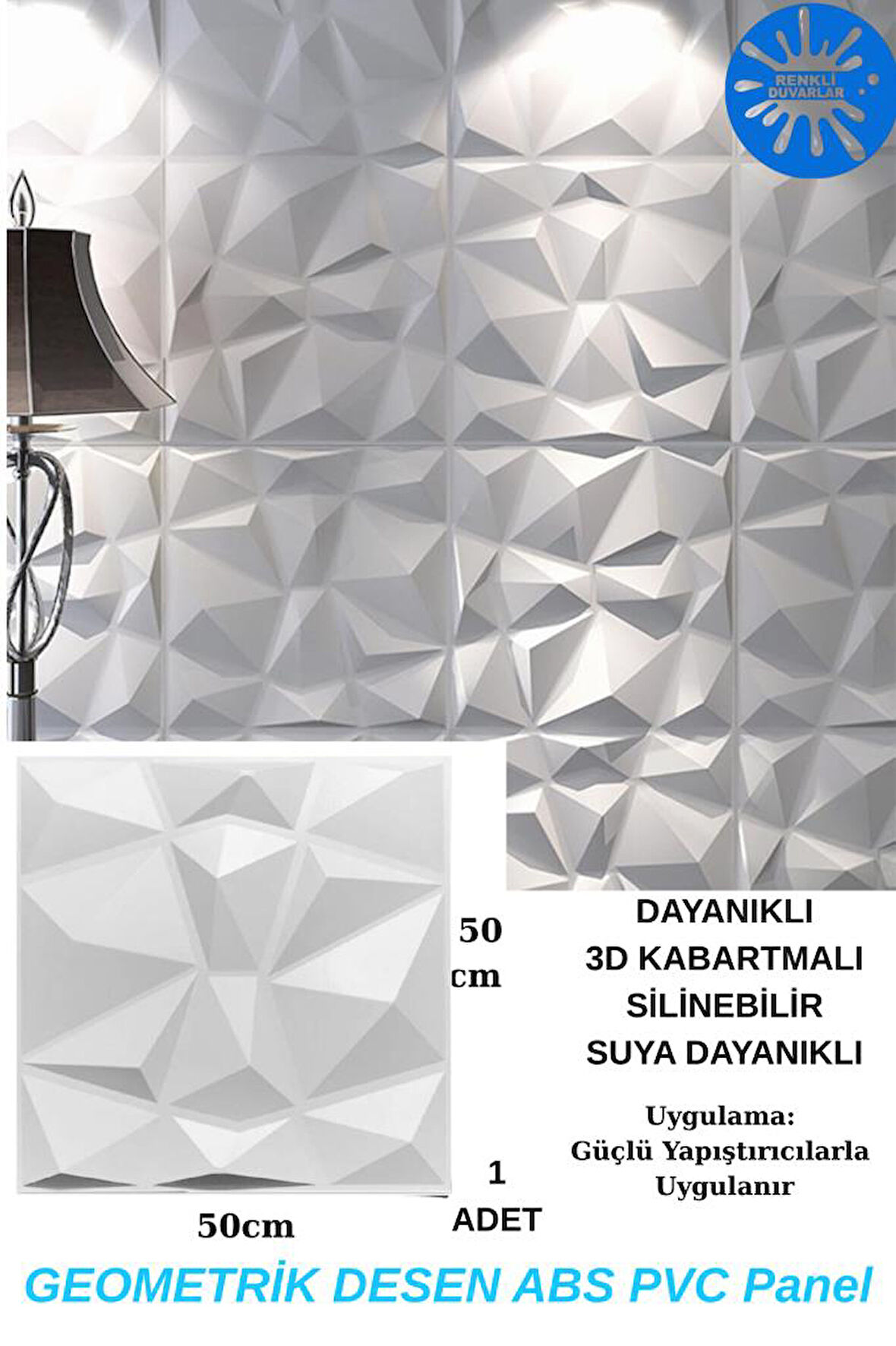 50cm x 50cm 1 Adet Beyaz 3D Abs Malzeme PVC Dayanıklı Duvar Paneli Silinebilir Geometrik Model Panel