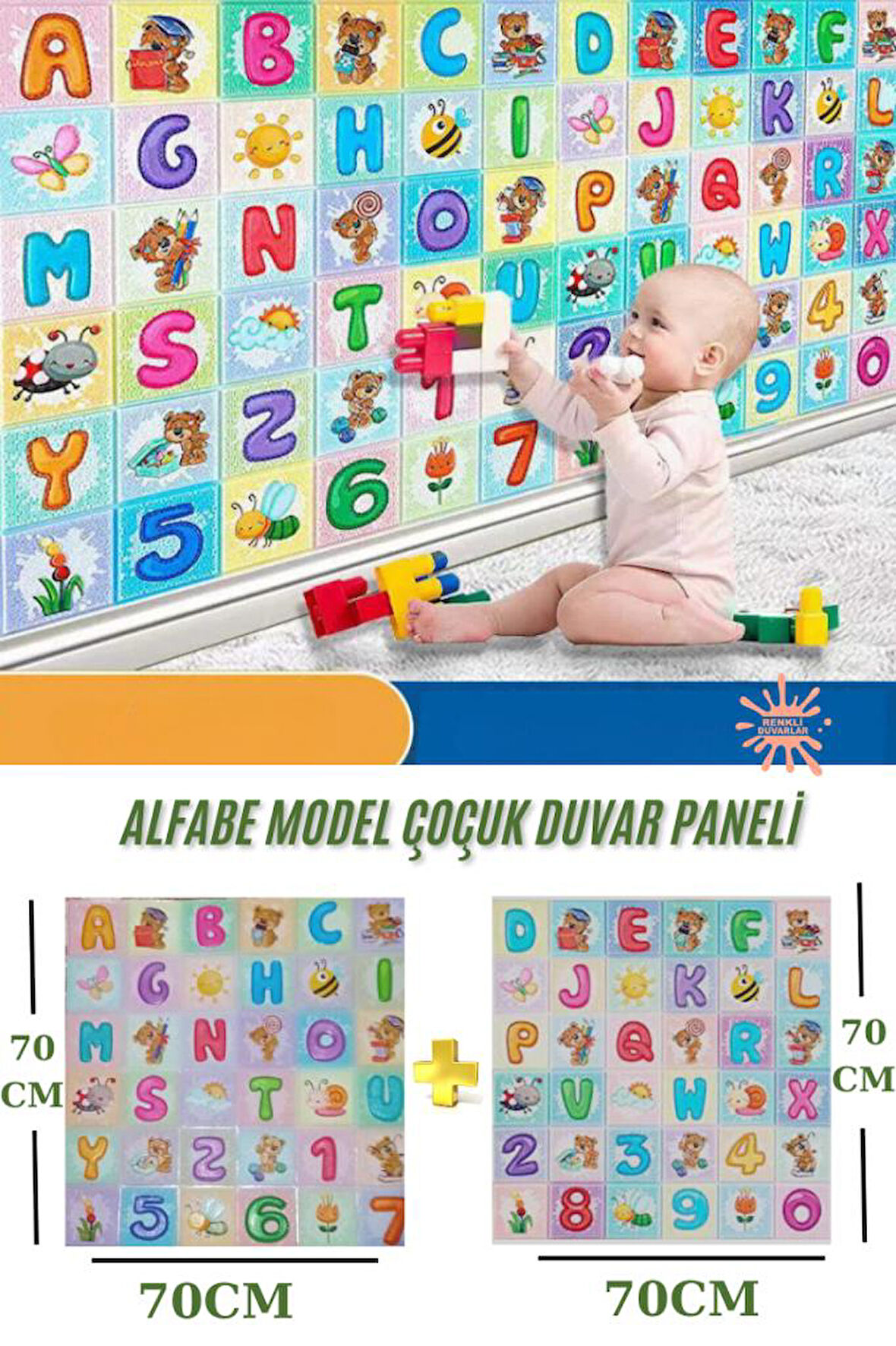 Çoçuk Odası Kreş Anaokulu Alfabe Model Yapışkanlı Duvar Paneli Kağıdı 1 Adet A Harfi 1 Adet D Harfi