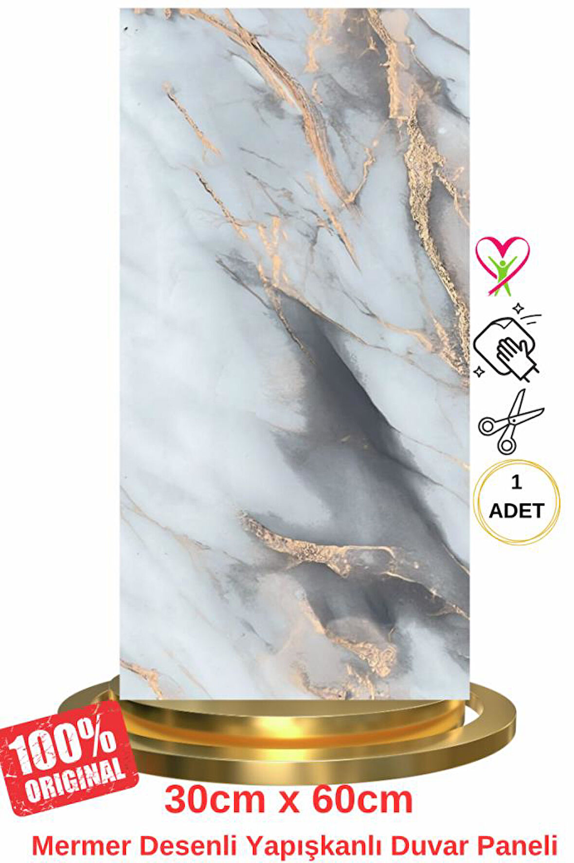 Shiny Mix Color Mermer Desenli 60x30cm Yapışkanlı Mutfak Banyo Kaplama Duvar Paneli Kağıdı TX-092