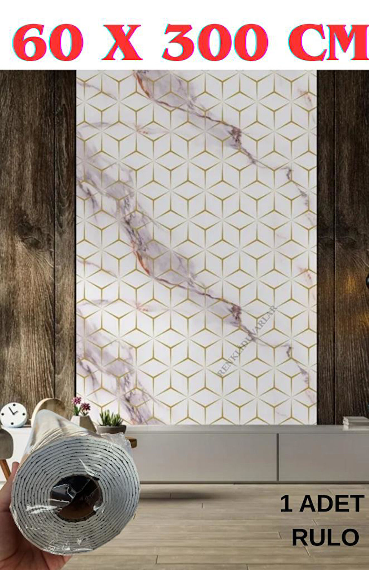 60cmx300cm Tek Parça Yapışkanlı Rulo Mermer Desenli Duvar Paneli Kağıdı Silinebilir CF-1008-RİVO