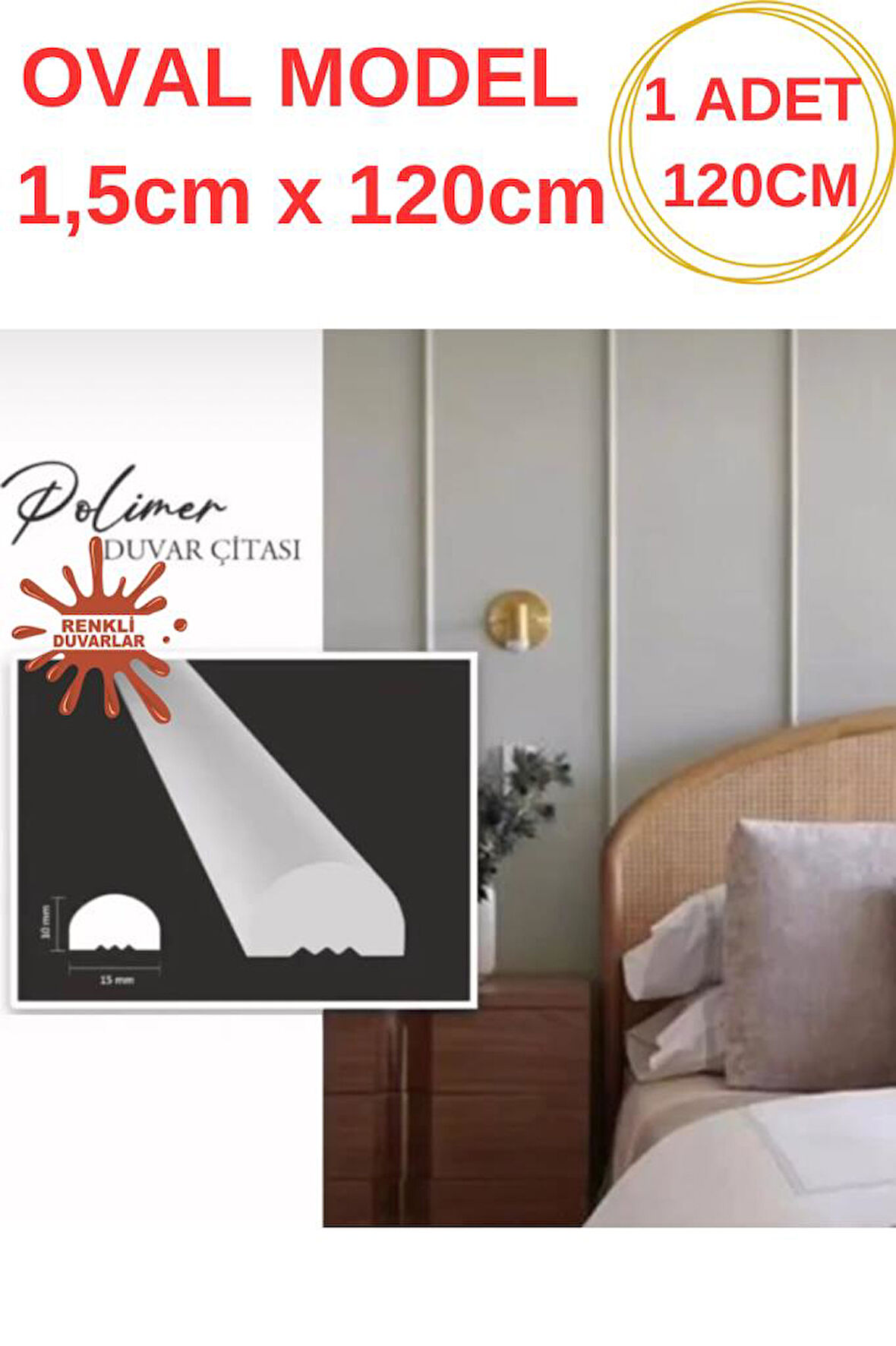 1.5cm x 120cm Polimer Lake Beyaz Elit Pvc Çıta Salon Ev Ofis Koridor Duvar Çıtalama