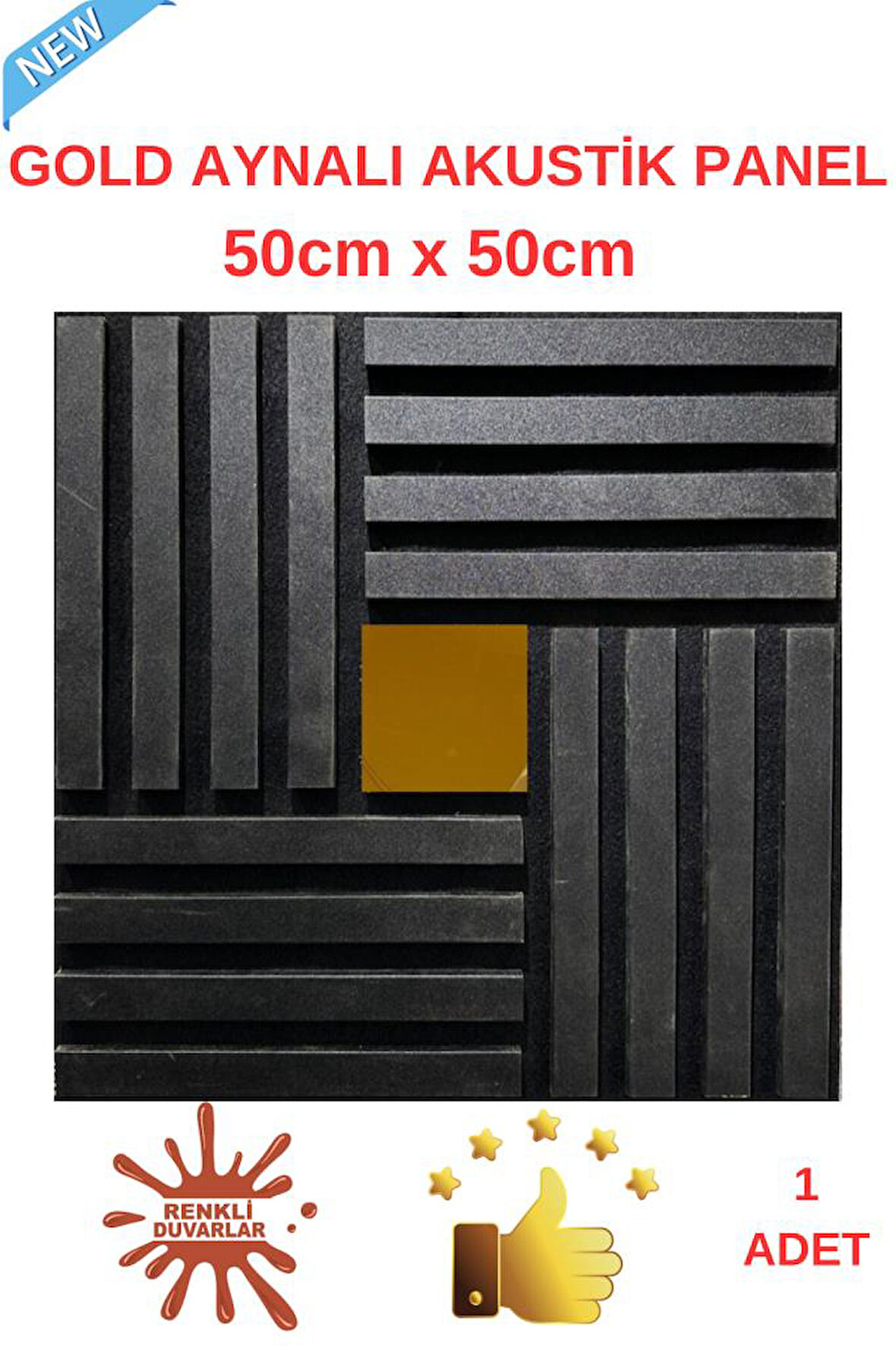 Gold Aynalı Akustik Duvar Paneli 50x50cm Siyah 8mm Mdf 4mm Keçe Isı Yalıtımı Ofis Salon Elit Tasarım