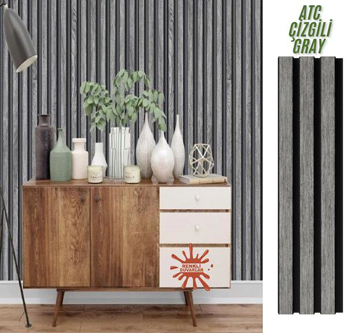 ATC Çizgili Gri Model 11cm x145cm 1 Adet Ev Ofis Konut Dekoratif PVC Lambiri Duvar Paneli Kağıdı
