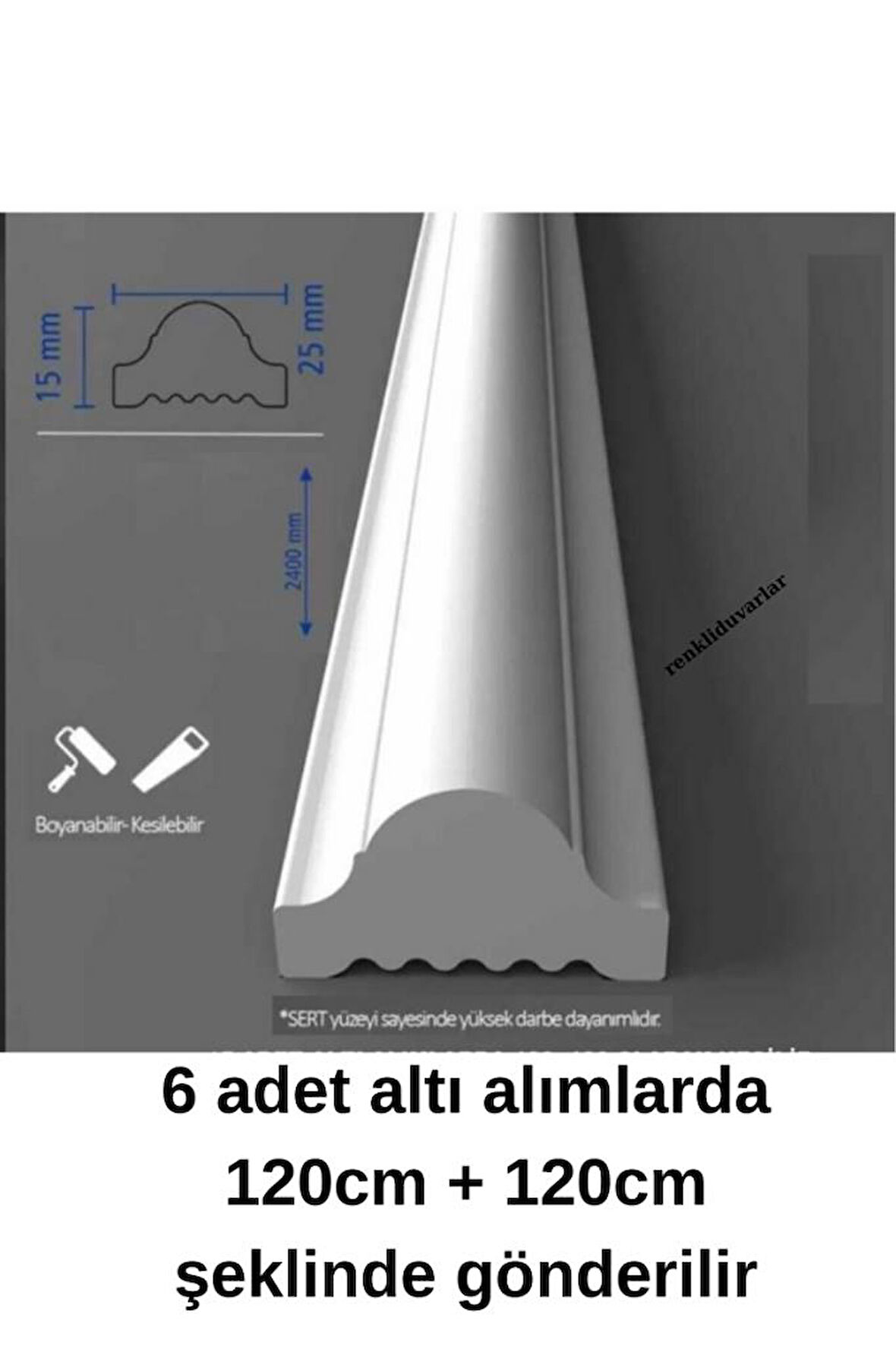 Boyanabilir Dekoratif PVC Duvar Çıtası 2.5 Cm 1 Boy 240 Cm Duvar Süsleri Koridor Salon Çıta Tasarım