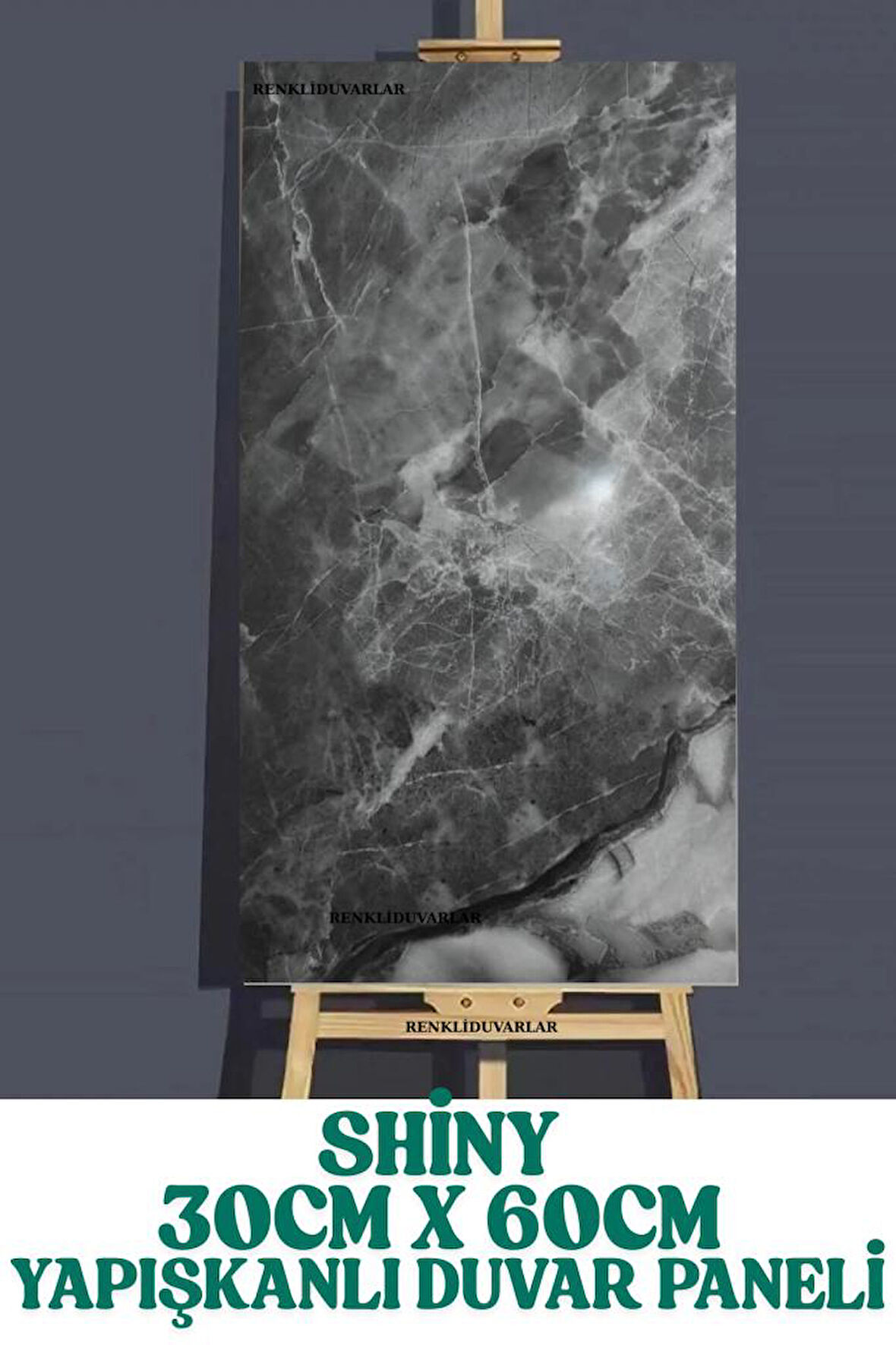 Yapışkanlı 1 Adet 30x60cm Antrasit Gri Mermer Desenli Esnek Banyo Wc Duvar Paneli Kağıdı BS8041-B