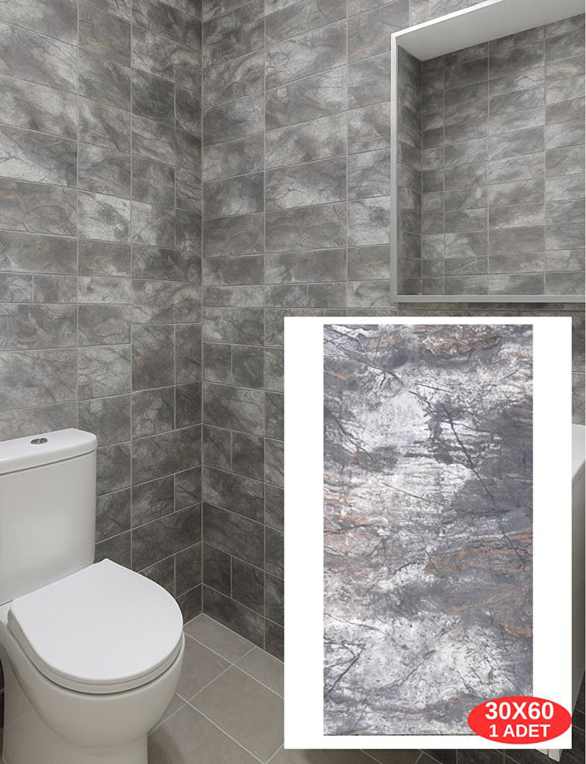 60x30cm Shiny Kaotik Mermer Desenli Yapışkanlı Mutfak Banyo Kaplama Duvar Paneli Kağıdı TX-041