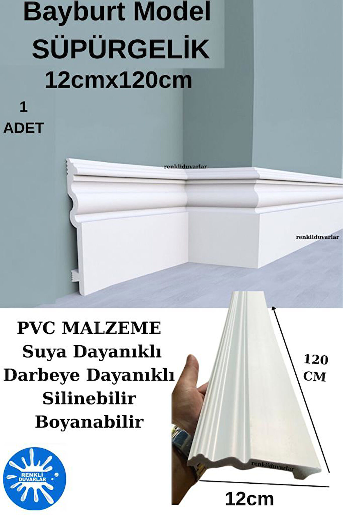12cmx120cm 1 Adet Bayburt PVC Süpürgelik Suya Neme Dayanıklı Parke Seramik Salon Mutfak Süpürgeliği