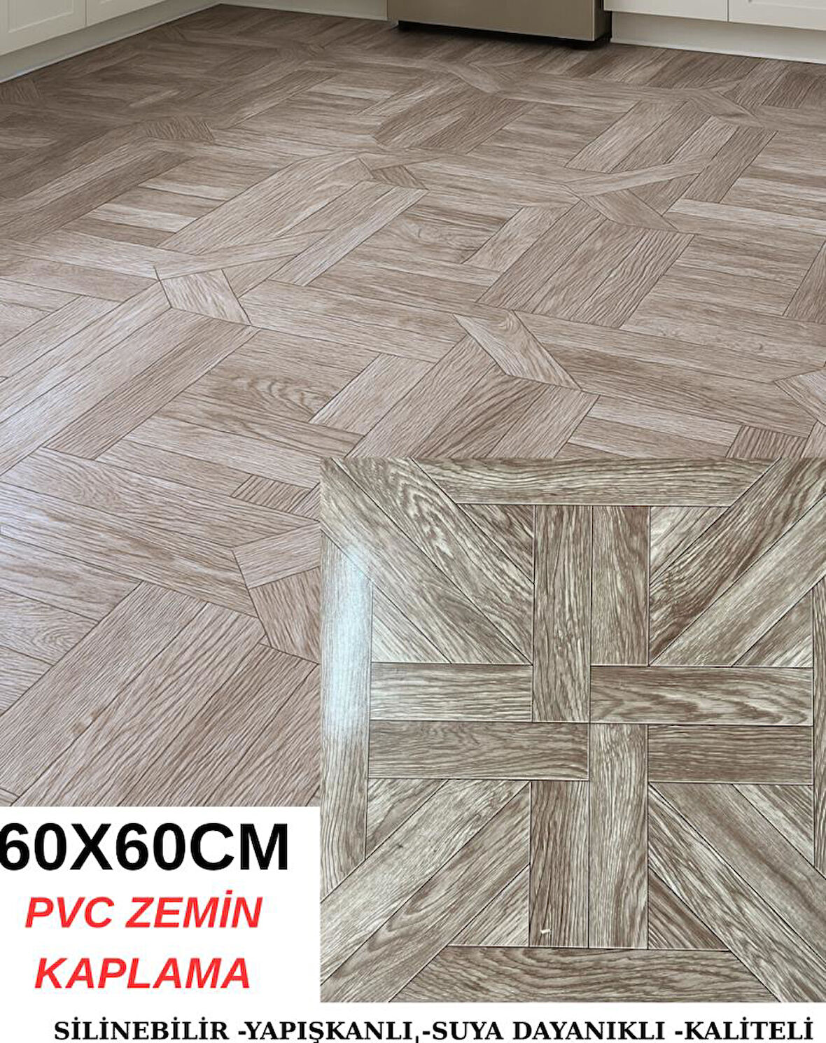 60cmx60cm Versay Model Desenli Pvc-Lvt Yapışkanlı Yer Kaplama Paneli Kauçuklu Floor Banyo WC S711P