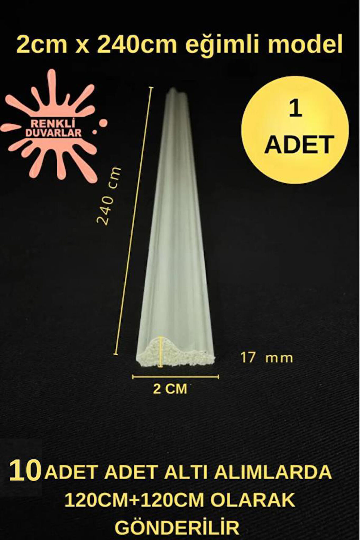 Dekoratif Boyanabilir 1 Adet 2cm x 240cm  Eğimli Polistren Duvar Çıtası Ev Salon Koridor Çıtalama