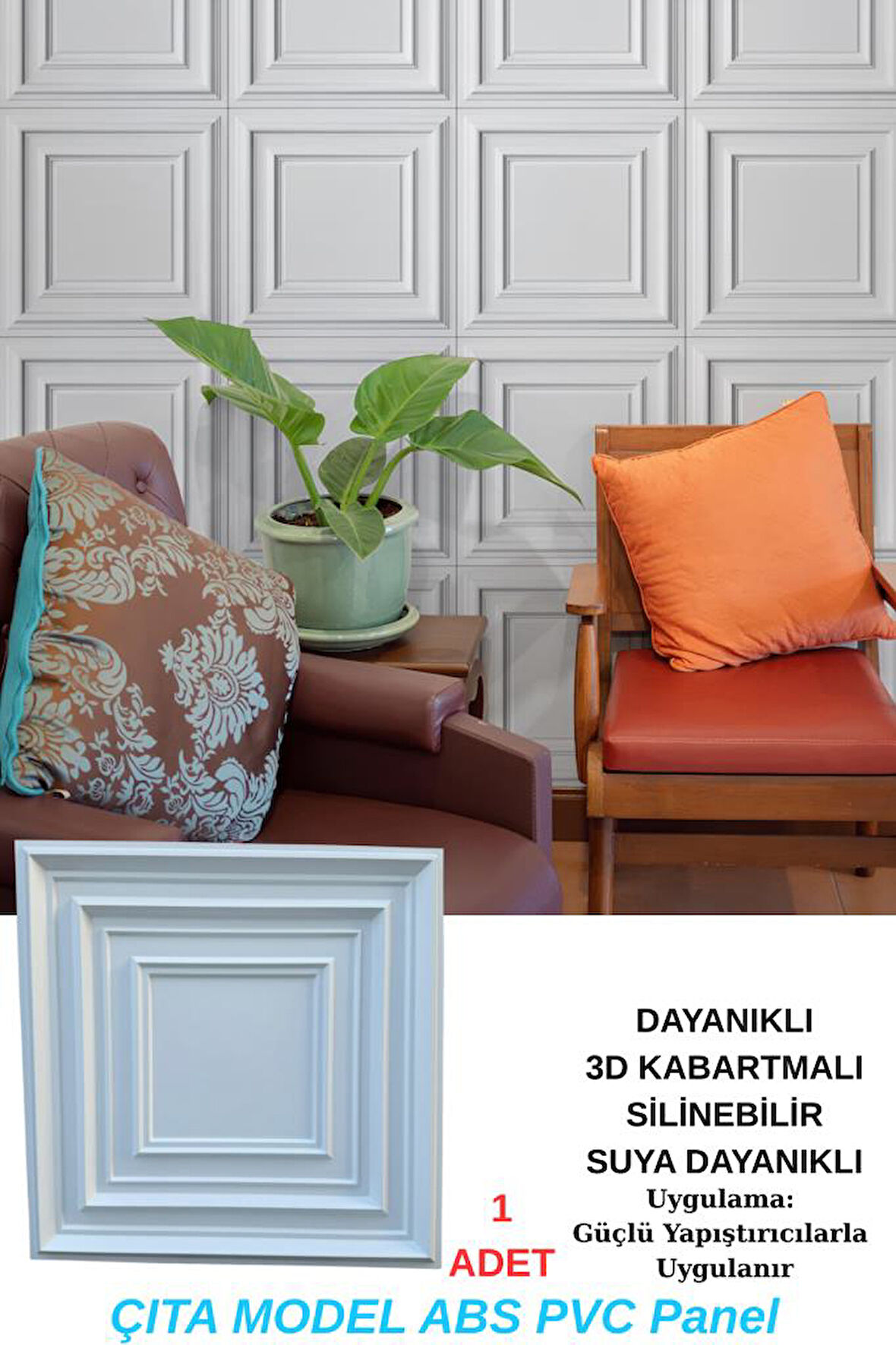 50cm x 50cm 1 Adet 3D Abs Malzeme PVC Dayanıklı Duvar  Tavan Paneli Silinebilir çıta Model Panel