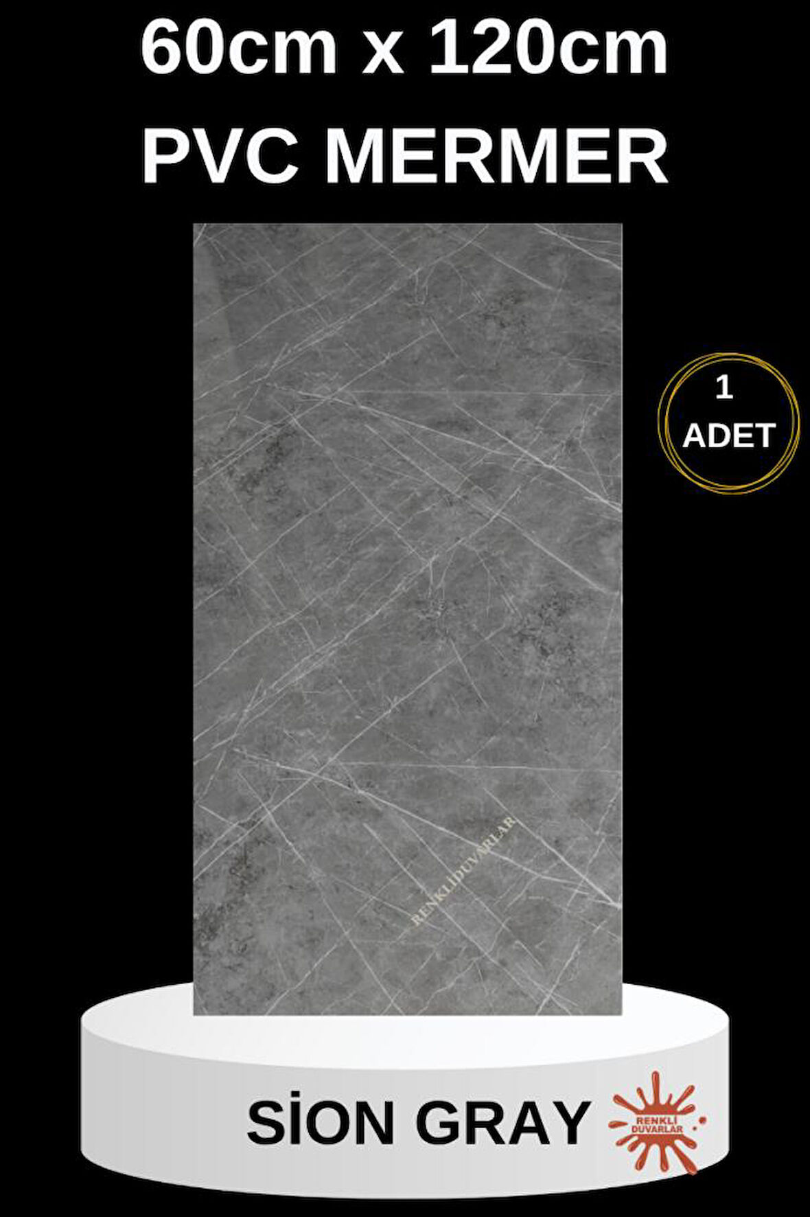 Alternatif Kaplama UV PVC Sion Gri Mermer Panel 1 Adet 60x120cm Ev Ofis Otel Duvar Kaplama Paneli